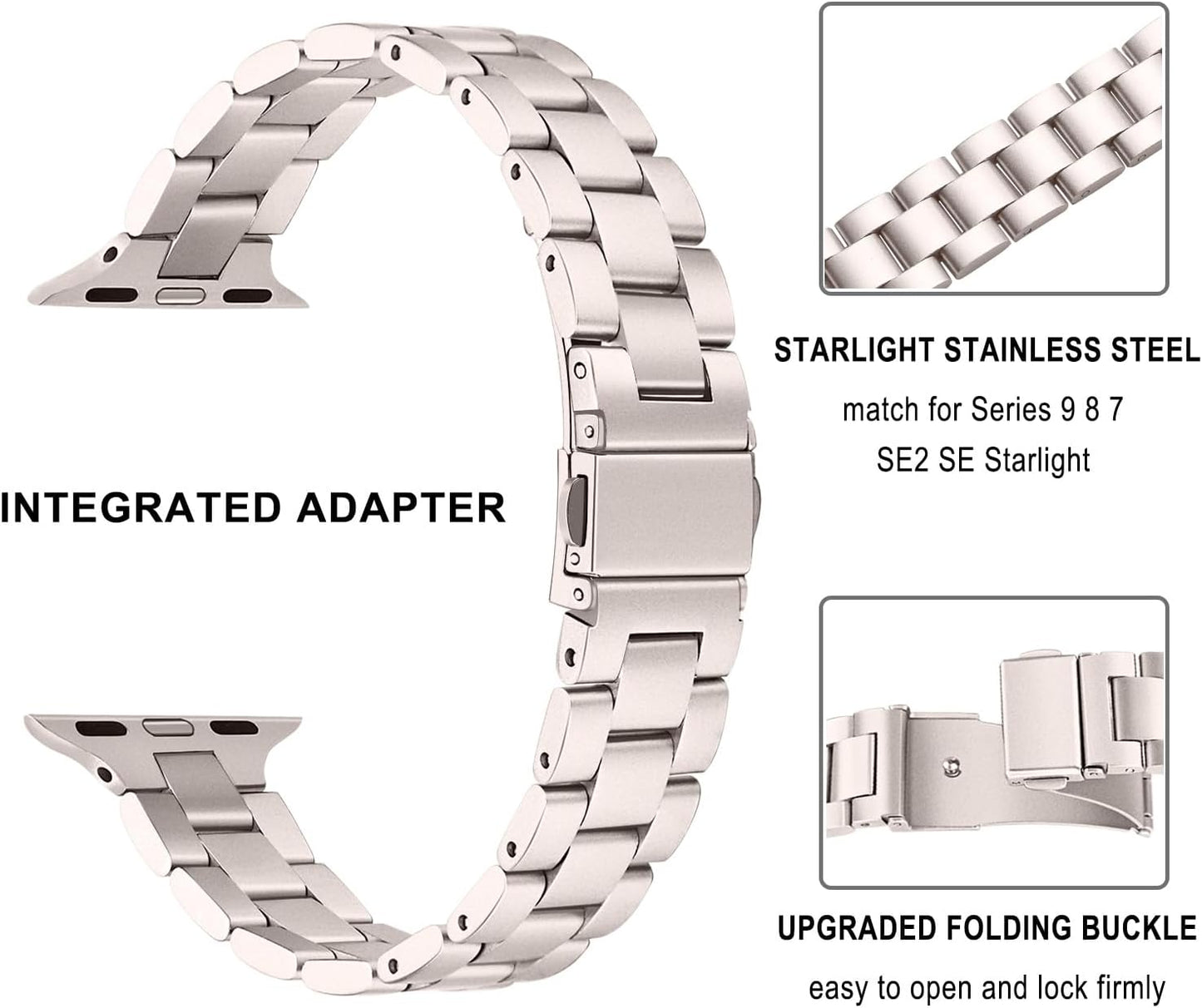 Thin Band for Apple Watch Series 10 42Mm / 9 8 7 41Mm / SE (2Nd Gen) 40Mm Starlight, Women Stainless Steel Bands Replacement Strap for Iwatch SE 6 5 4 3 2 1 40Mm 38Mm