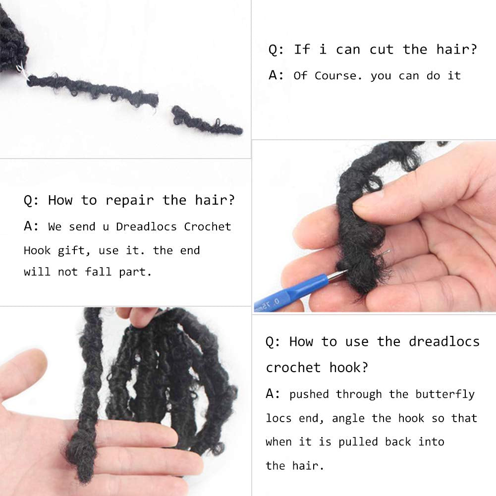 6 Packs Butterfly Locs Crochet Hair 12 Inch Pre Looped Distressed Locs Crochet Braids (1B)