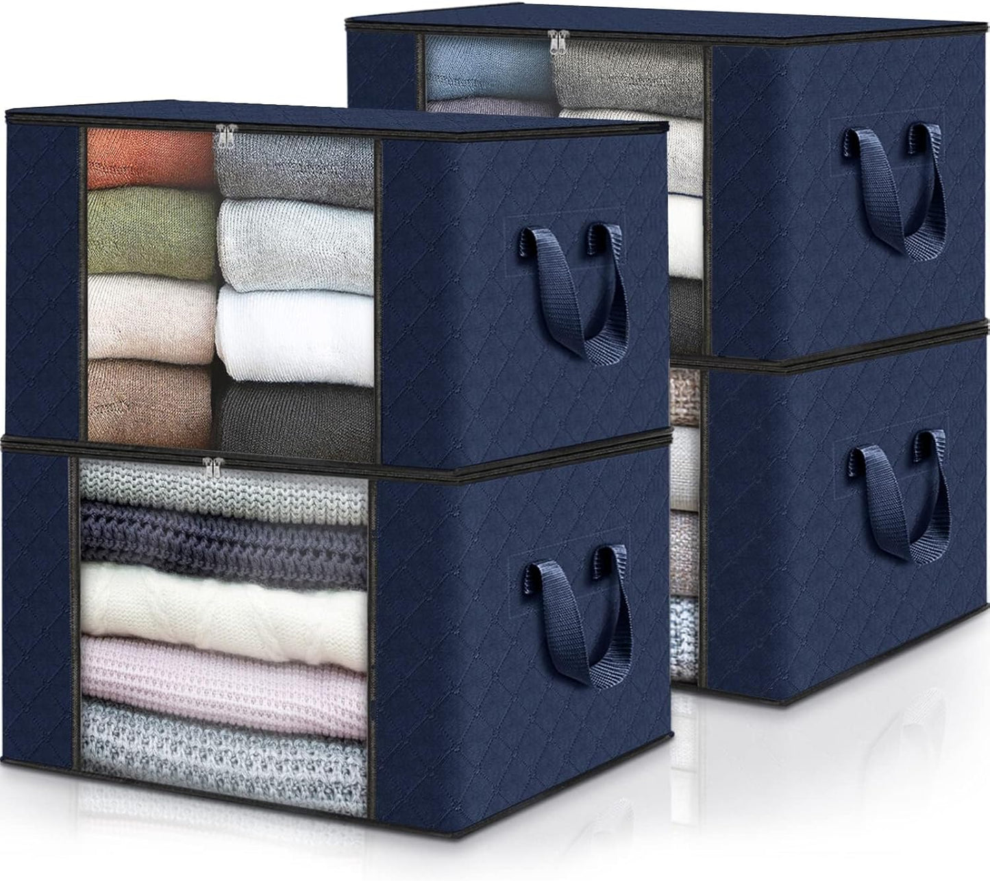 6 Pack Clothes Storage, Foldable Thick Fabric Blanket Storage Bags, Storage Containers for Organizing Bedroom, Closet, Clothing, Comforter, Organization and Storage with Handle,Grey
