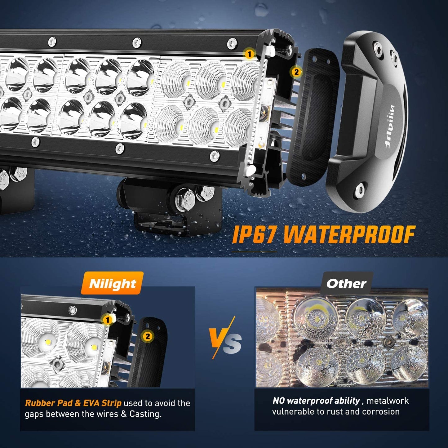 - 60005C-A 20Inch 126W Spot Flood Combo Led Light Bar off Road Lights Boat Lighting Fog Light Driving Lights LED Work Light for Trucks, 2 Years Warranty