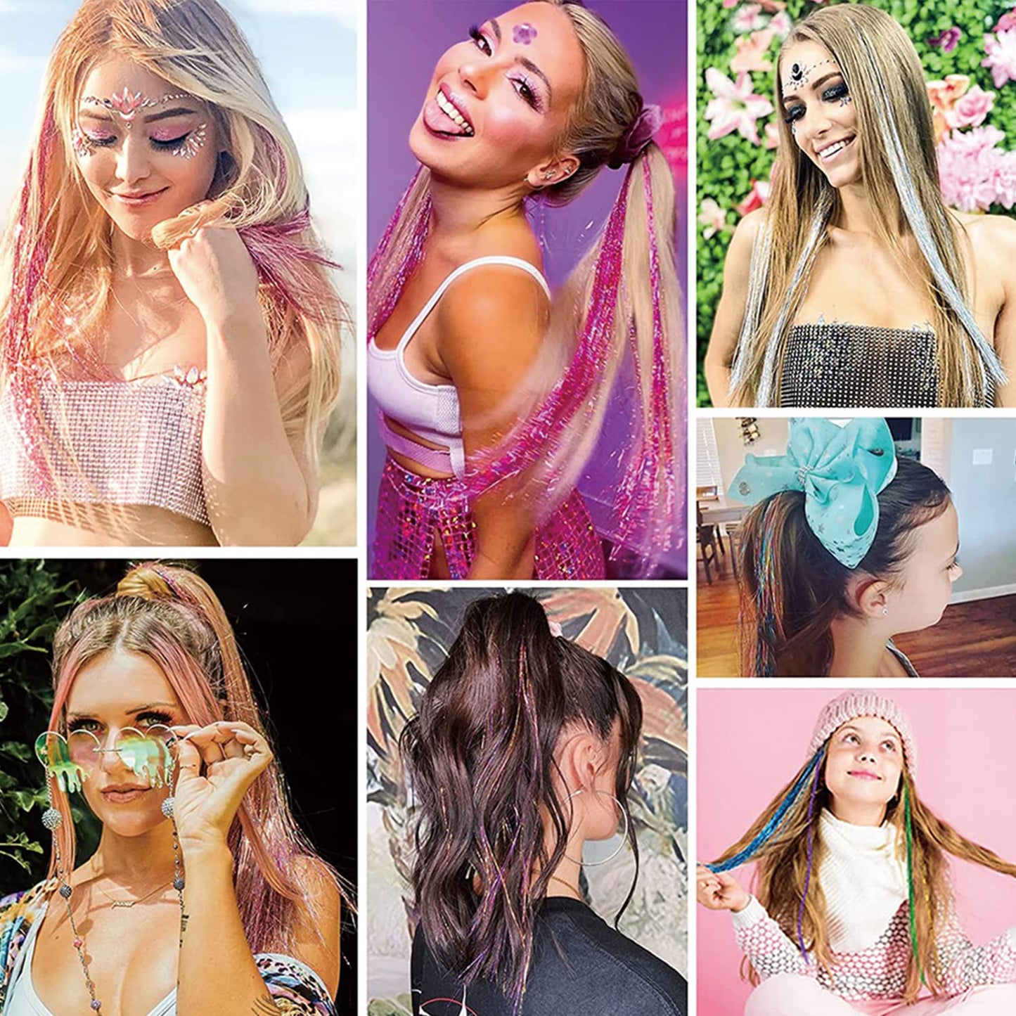 12Pcs Hair Tinsel Clip in 19.6Inch Tinsel Hair Extensions Clip in Hair Tinsel Kit Heat Resistant Shiny Sparkle Glitter Hair Extensions Fairy Hair Accessories for Women Girls Kids (Gold)