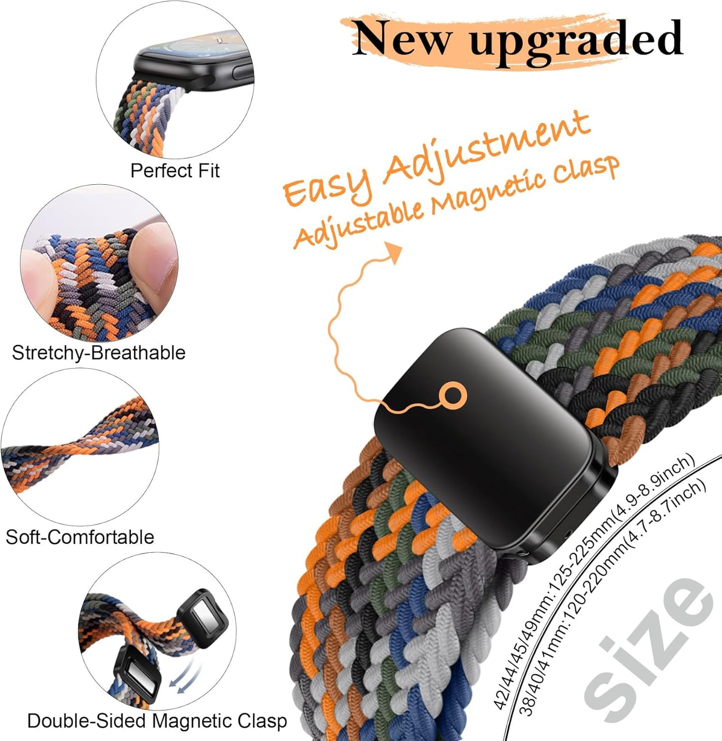 Magnetic Braided Stretchy Loop - Compatible with Apple Watch Band 42Mm 46Mm 40Mm 41Mm 44Mm 45Mm 38Mm Ultra/2 49Mm Women Men,Elastic Woven Fabric Nylon Strap for Iwatch Ultra Series 10 9 8 7 6 5 4 3 SE