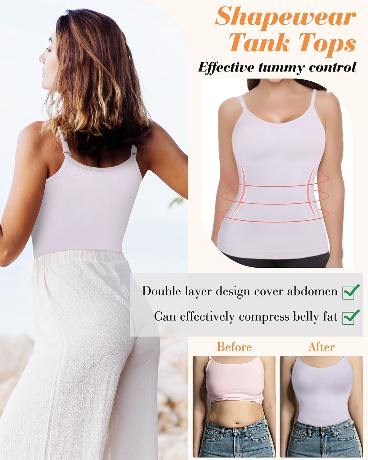 Women'S Shapewear Tummy Control Scoop Neck Camisole Tops for Women Seamless Compression Tank Top Regular and plus Size