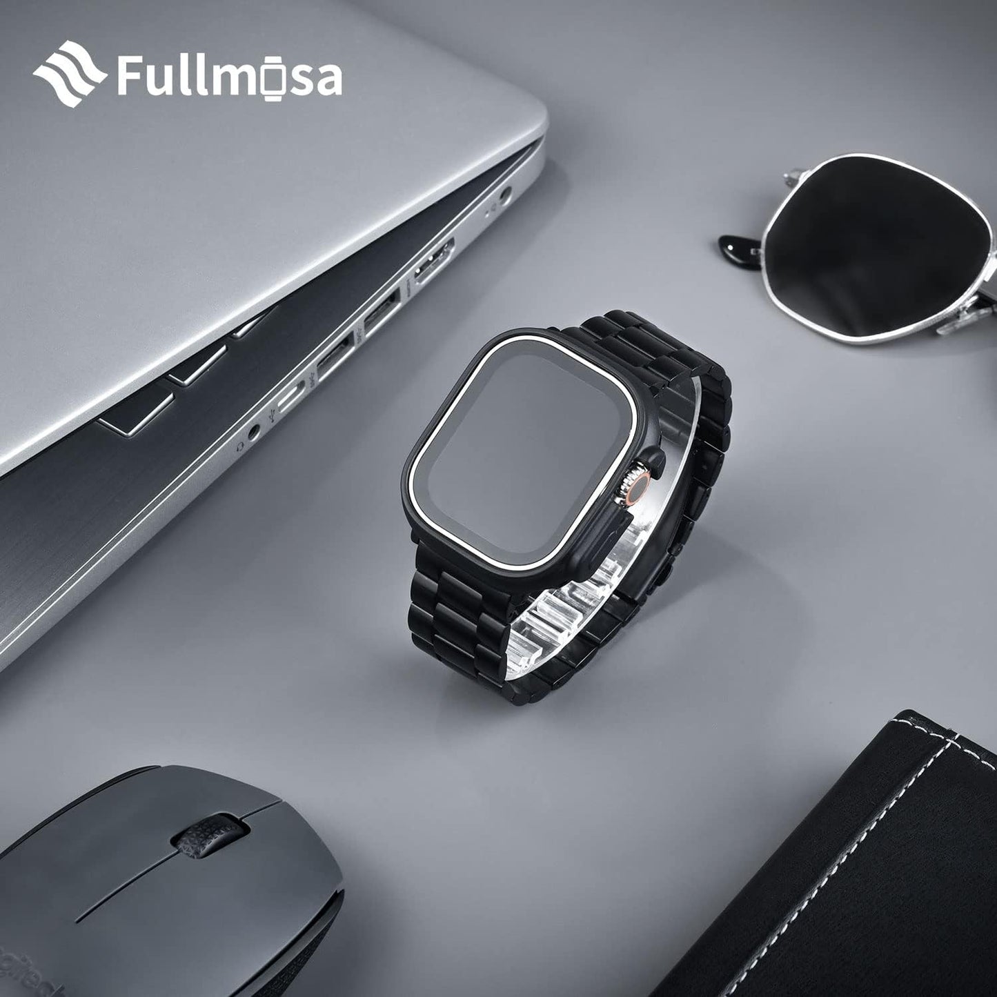 Compatible Apple Watch Bands 49Mm 45Mm 44Mm 42Mm 41Mm 40Mm 38Mm, Stainless Steel Iwatch Band with Case for Apple Watch Ultra2 Ultra Series 9 8 7 6 5 4 3 2 1 SE SE2, 42Mm 44Mm 45Mm Black