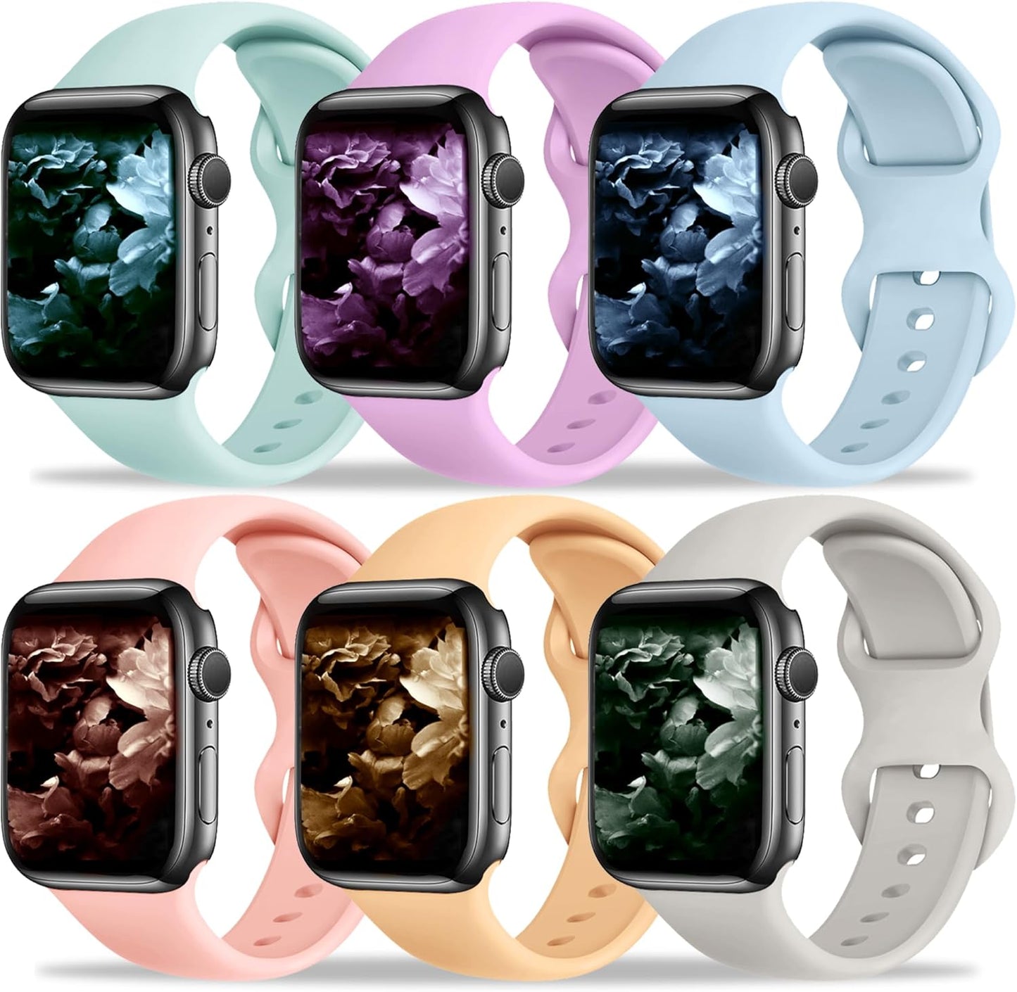 6 Pack Bands Compatible with Apple Watch Band 49Mm 46Mm 45Mm 44Mm 42Mm 41Mm 40Mm 38Mm for Women Men, Sport Silicone Breathable Strap for Iwatch Series Ultra 10 9 8 SE 7 6 5 4 3 2 1