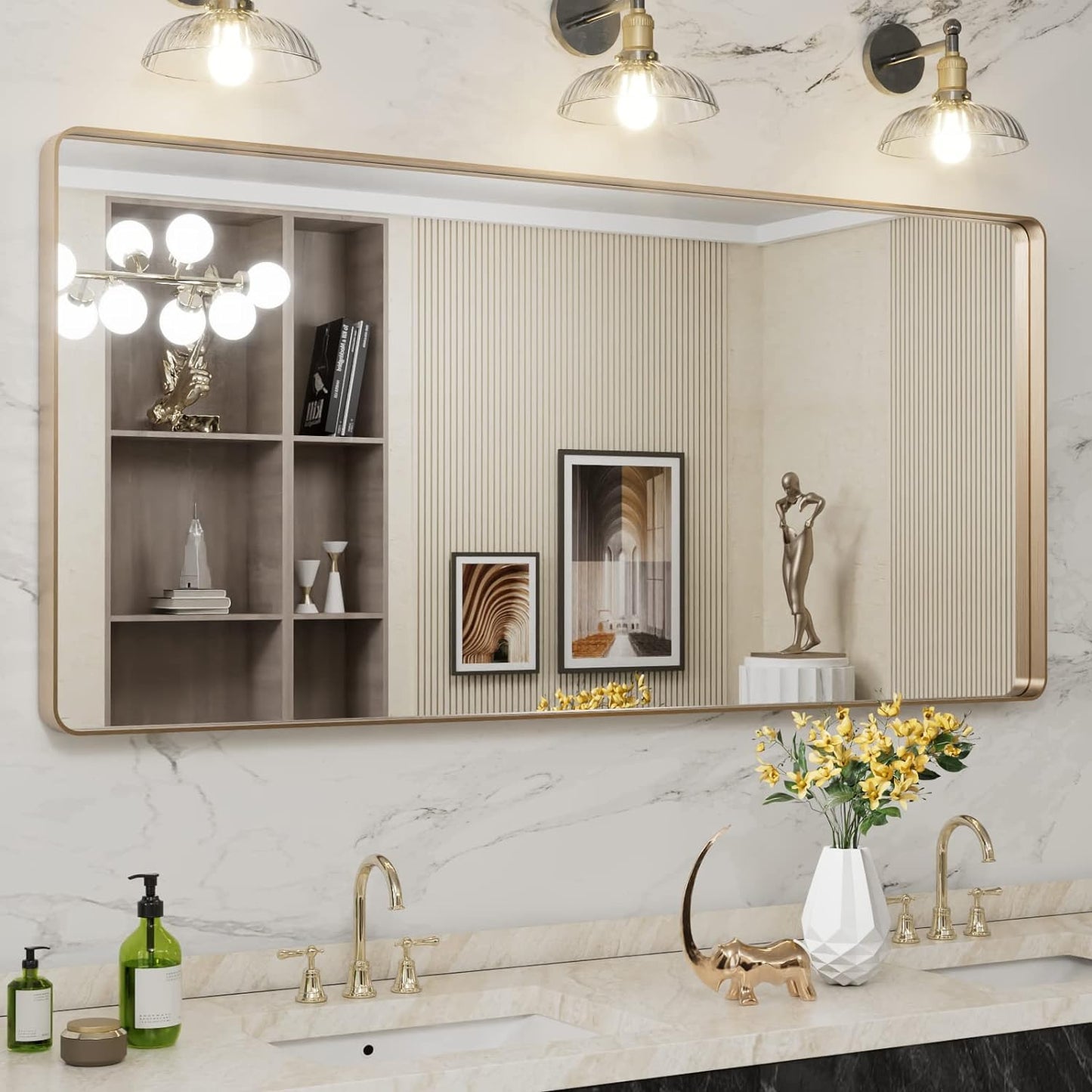 50X30 Inch Black Metal Framed Bathroom Mirror for Wall, Matte Black Bathroom Vanity Mirror Farmhouse, Large Rounded Rectangle Mirror, Anti-Rust, Tempered Glass, Hangs Horizontally or Vertically