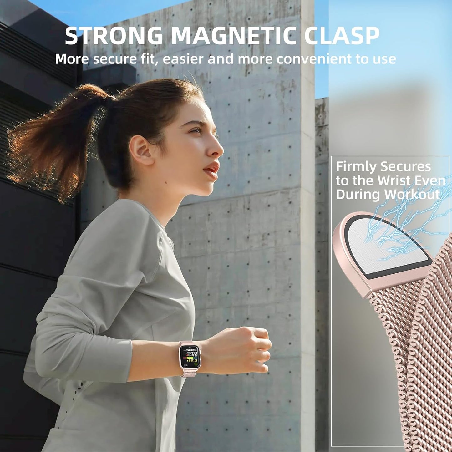 2 Pack Stainless Steel Mesh Loop Compatible with Apple Watch Band 38Mm 40Mm 41Mm 42Mm Series 10 Women Men, Magnetic Clasp Replacement Strap for Iwatch - Rose Gold+Silver