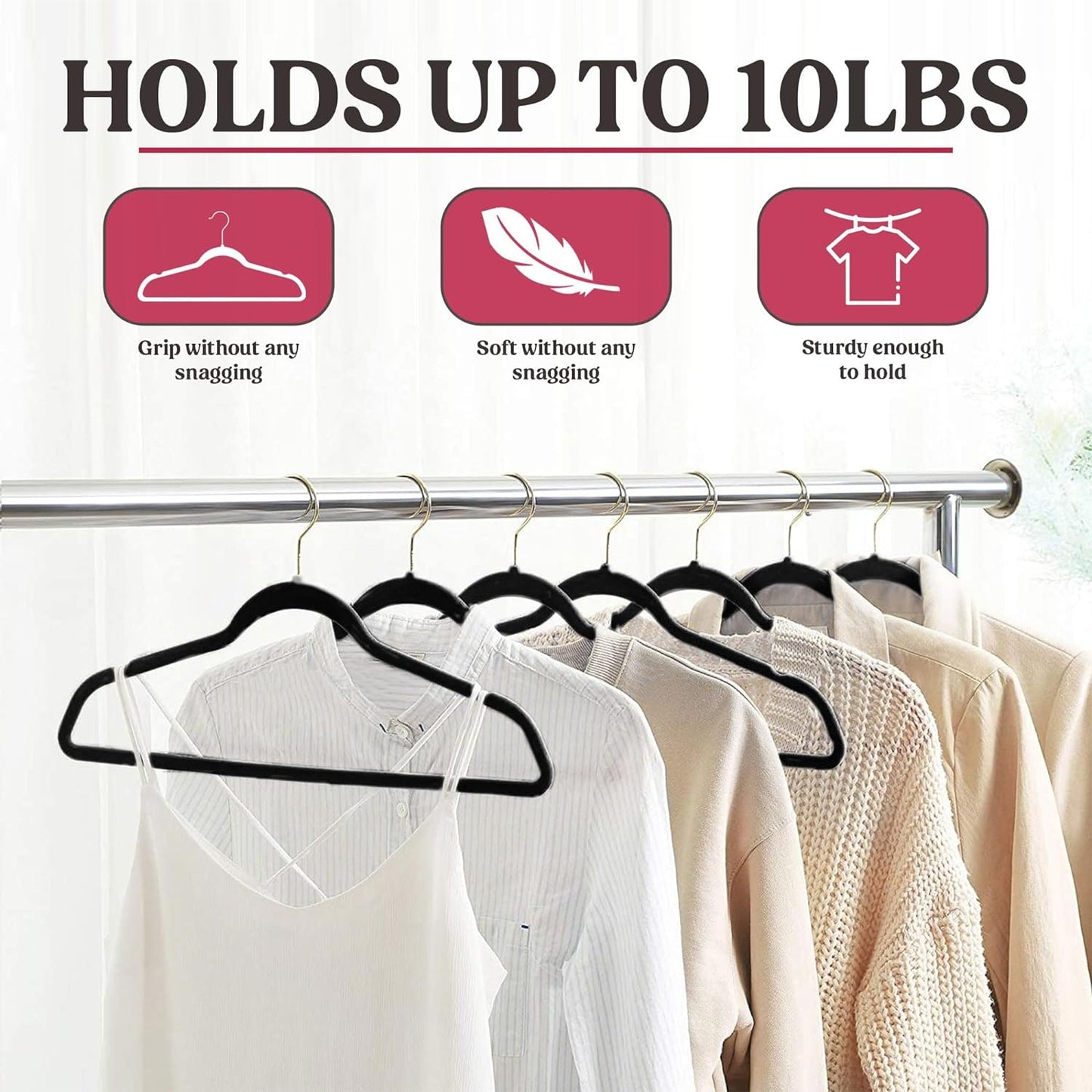 LUX Decor Black Velvet Hangers 50 Pack - Premium Non Slip Clothes Felt Hanger for Coat, Pants, Suits, Shirts - Heavy Duty Space Saving 360 Rotatable Hook Hangars - Black