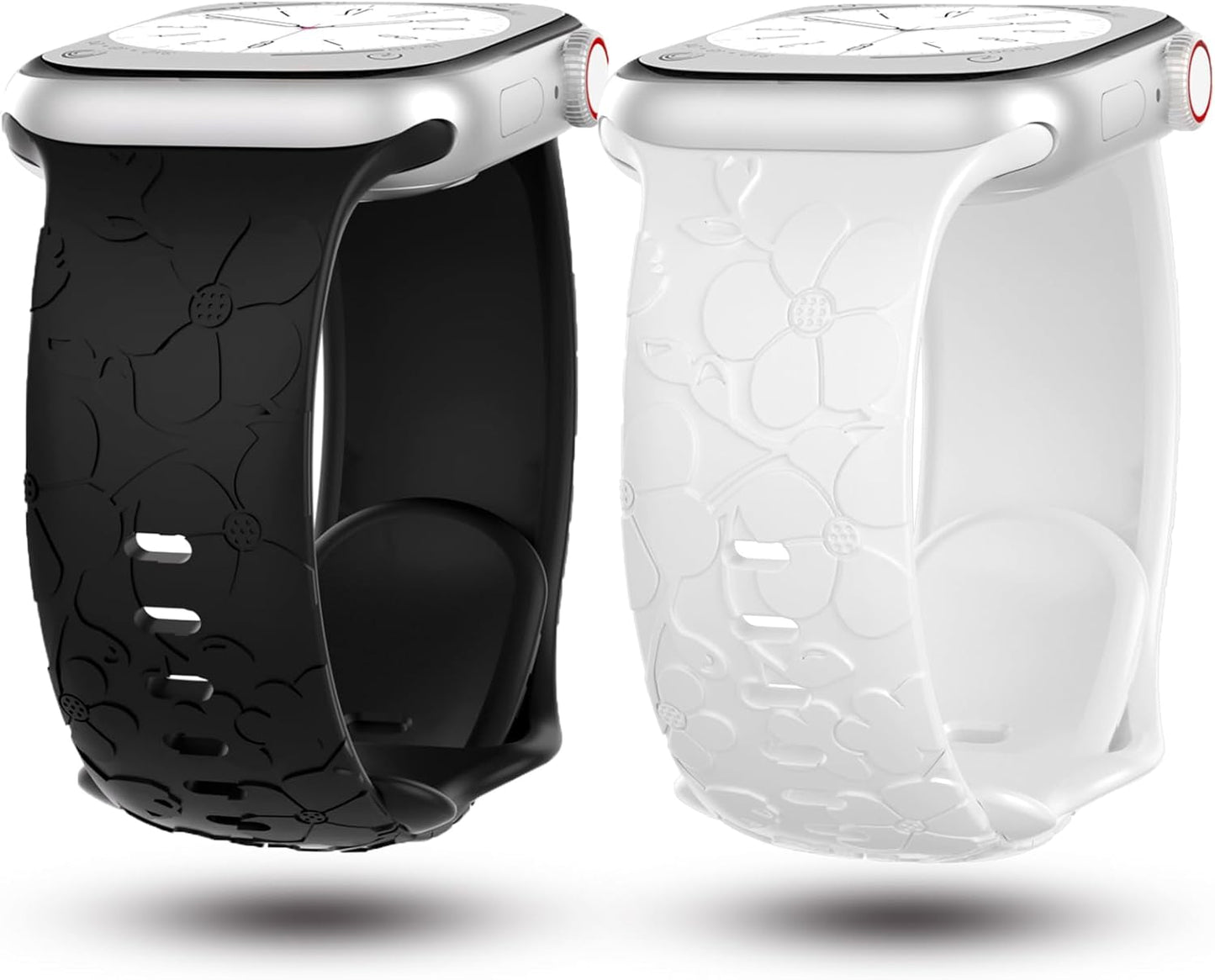 Flower Engraved Band Compatible with Apple Watch Band 38Mm 40Mm 41Mm 42Mm 44Mm 45Mm 49Mm Women, Silicone Cute Wildflowers Floral Strap for Iwatch Ultra 2/Ultra/Se/Series 9/8/7/6/5/4/3/2/1
