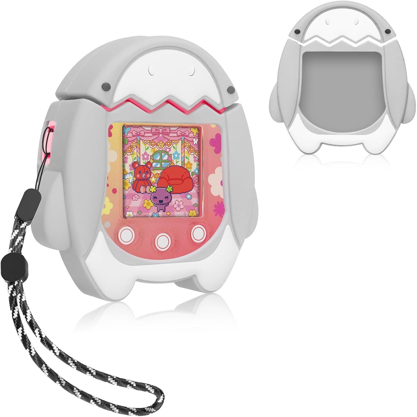 Silicone Case Compatible with Tamagotchi Pix Virtual Pet Game Machine Case, Silicone Interactive Virtual Pet Game Machine Cute Cartoon Cow Protectoive Cover with Lanyard Accessories (White) ZOUSA
