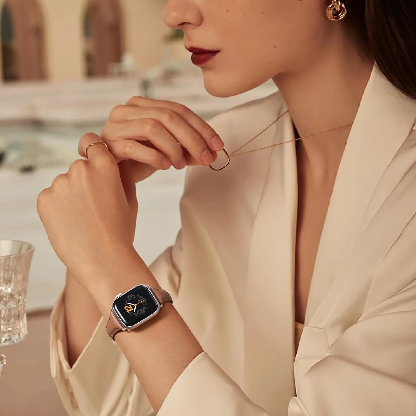 Slim Leather Band Compatible with Apple Watch Bands for Women 40Mm 38Mm 41Mm 42Mm 44Mm 45Mm 49Mm, Top Grain Genuine Leather Strap Thin Wristband for Iwatch Bands for Women Series 9 8 7 6 5 4 3 2 1 SE Ultra 2