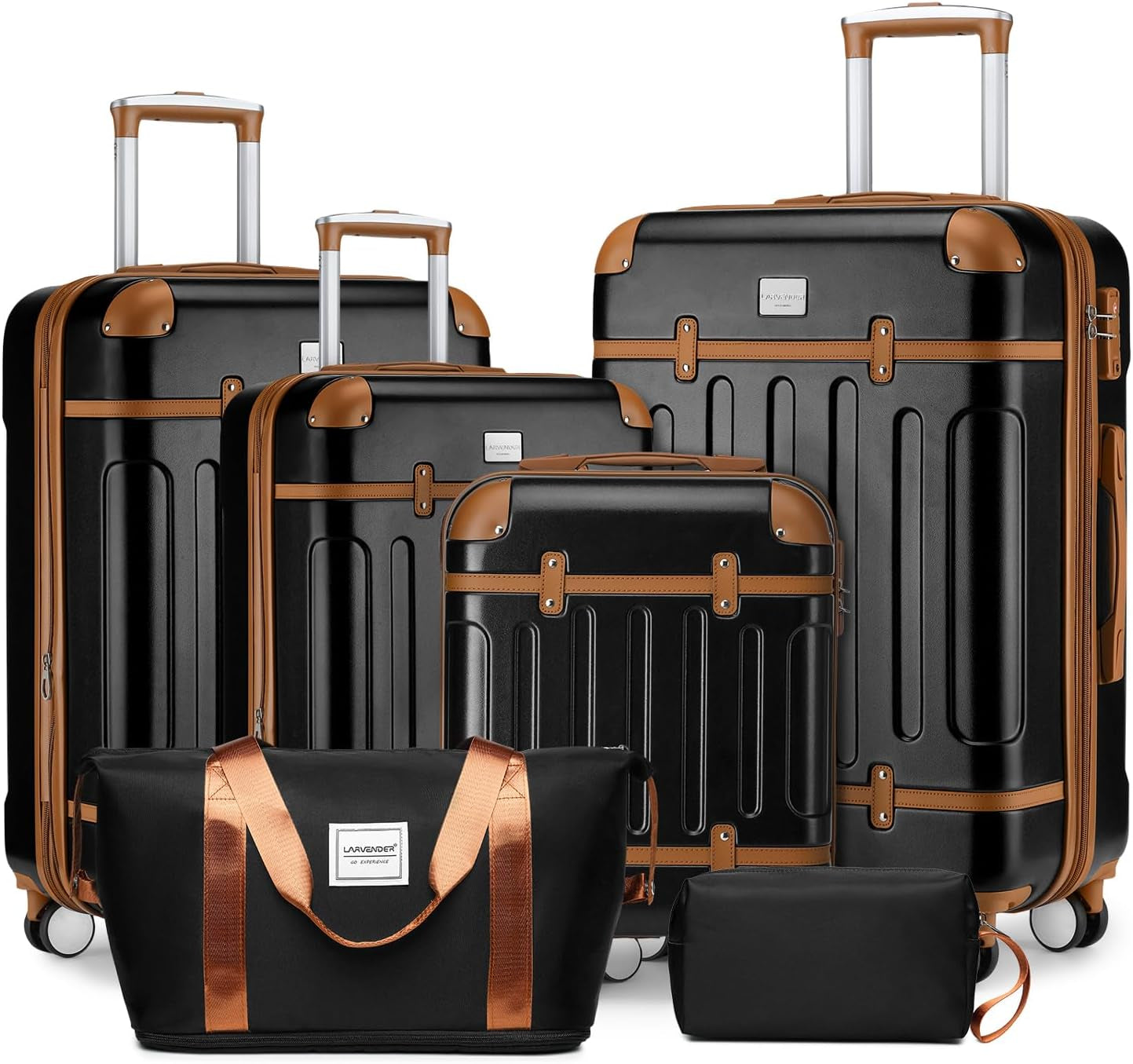 Luggage Sets 6 Piece Hardshell Expandable Suitcases with Spinner Wheels TSA Lock, Lightweight ABS Travel Carry on Suitcase Set for Women, Black Brown