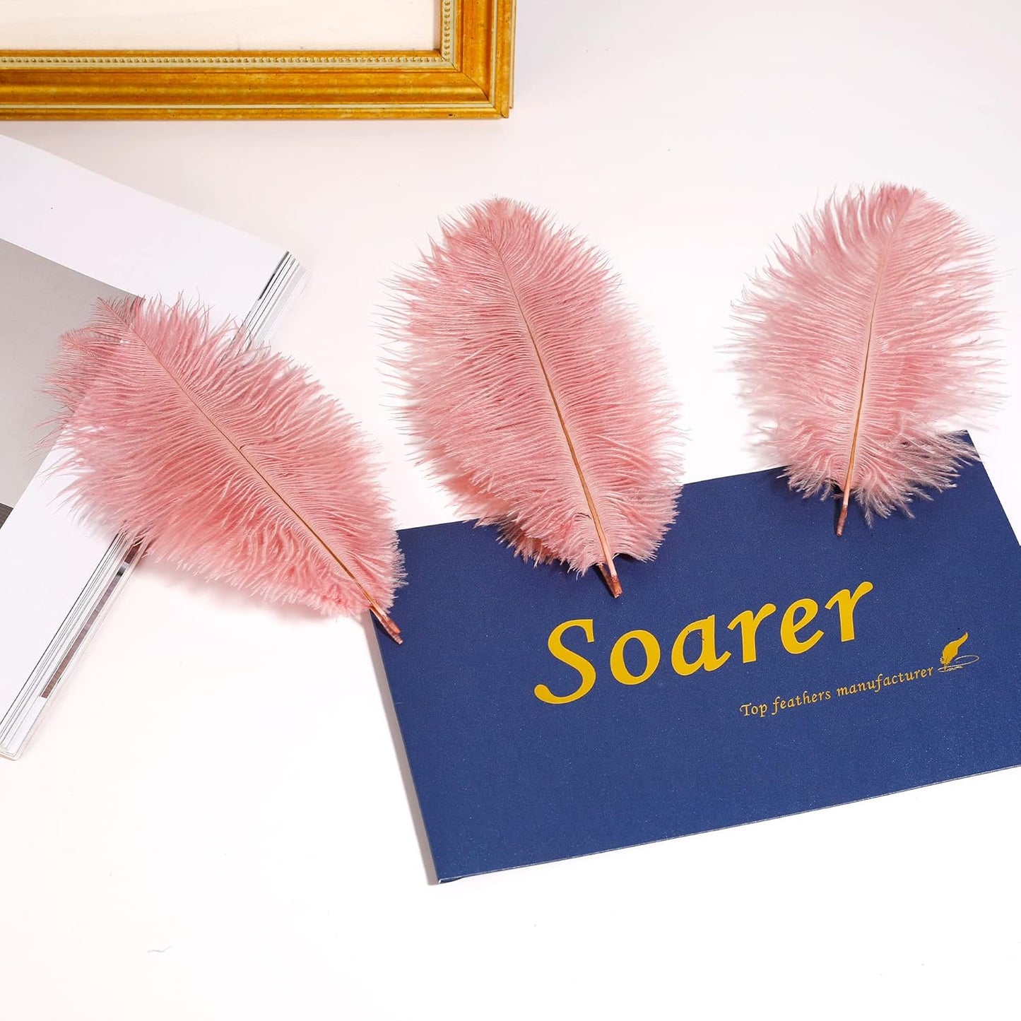 Pink Craft Ostrich Feathers - 30Pcs 8-10 Inches for Christmas Tree Decorations, Thanksgiving Craft,Feather Mask,Hat(Lotus Pink)