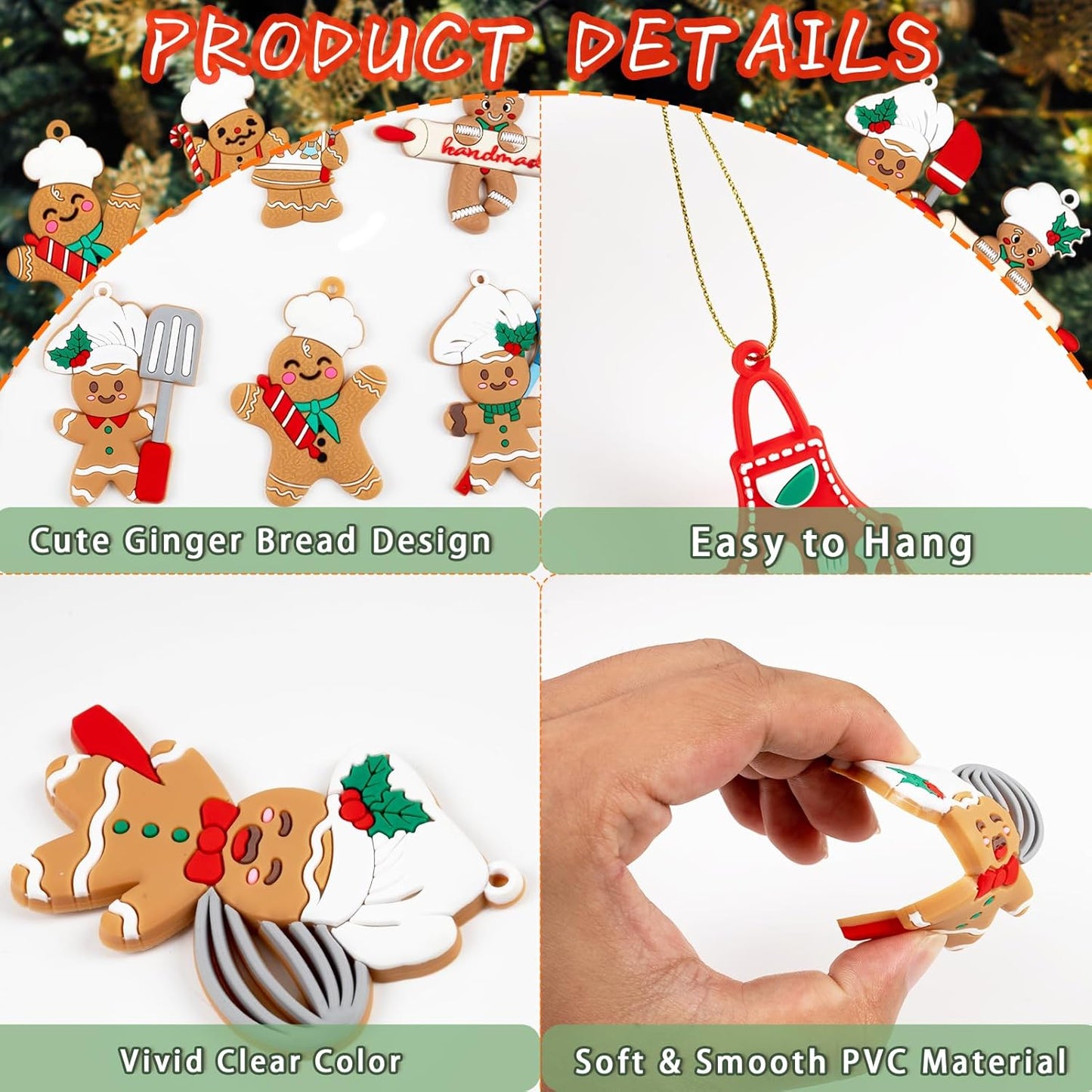 12Pcs Gingerbread Christmas Decoration for Tree - Cooking Gingerbread Man Ornaments Christmas Hanging Decor for Christmas Tree Home Kitchen Decor Party Supplies