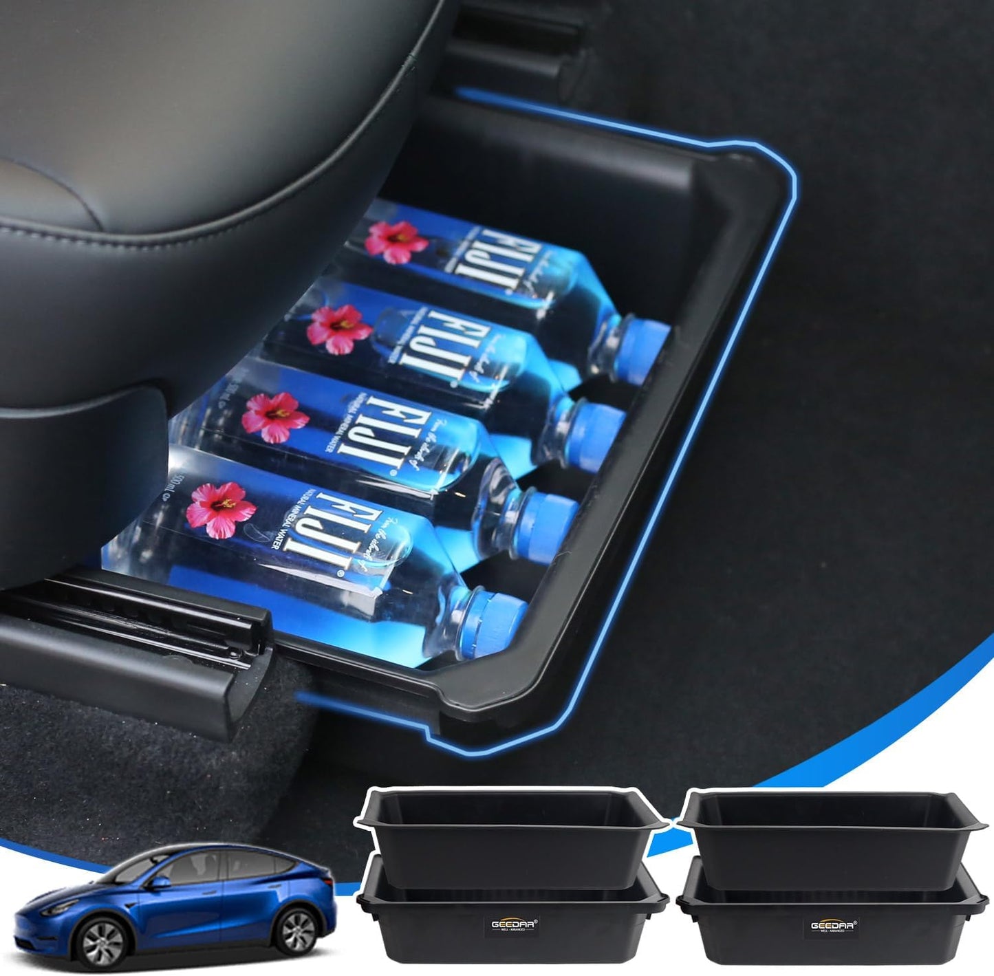 Under Seat Storage Box Organizer for Tesla Model Y (1 Pack), Upgraded ABS + TPE Double Layer Hidden Storage Box, Washable Underseat Storage Organizer Fit Tesla Model Y Accessories 2021-2024