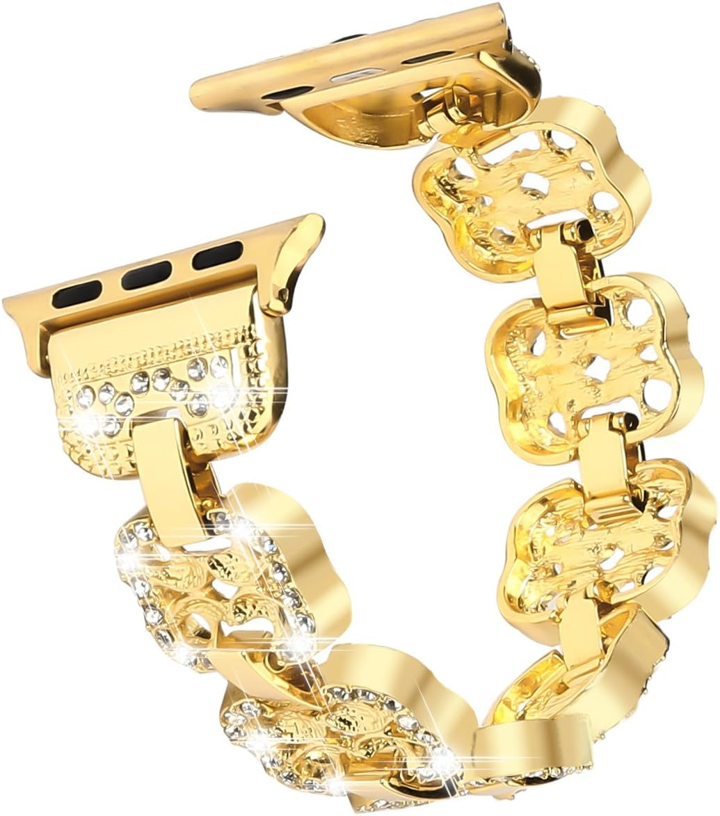 Rhinestone Bracelet for Apple Watch Band Series 9 8 7 6 5 4 3 2 1 SE 41Mm 38Mm 40Mm 49Mm 45Mm 42Mm 44Mm Women Girl Adjustable Jewelry Handmade Gift Replacement Strap for Iwatch Band