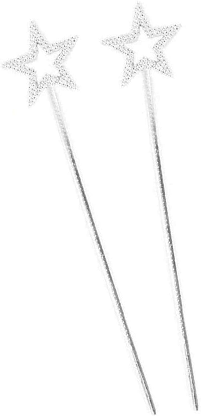 Star Wand, 2 Pieces 13 Inches Silver Fairy Princess Angel Wand Sticks for Girls Costume Birthday Party Wedding Halloween Christmas Cosplay-Fairy Wand for Children over 36 Months of Age