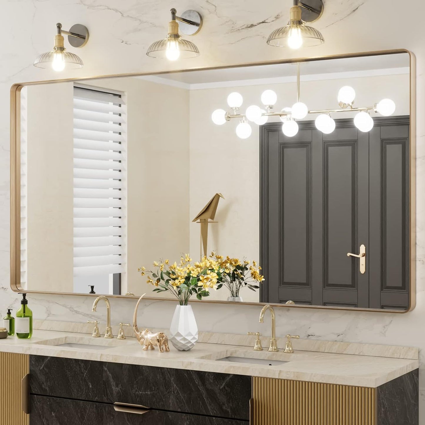 50X30 Inch Black Metal Framed Bathroom Mirror for Wall, Matte Black Bathroom Vanity Mirror Farmhouse, Large Rounded Rectangle Mirror, Anti-Rust, Tempered Glass, Hangs Horizontally or Vertically