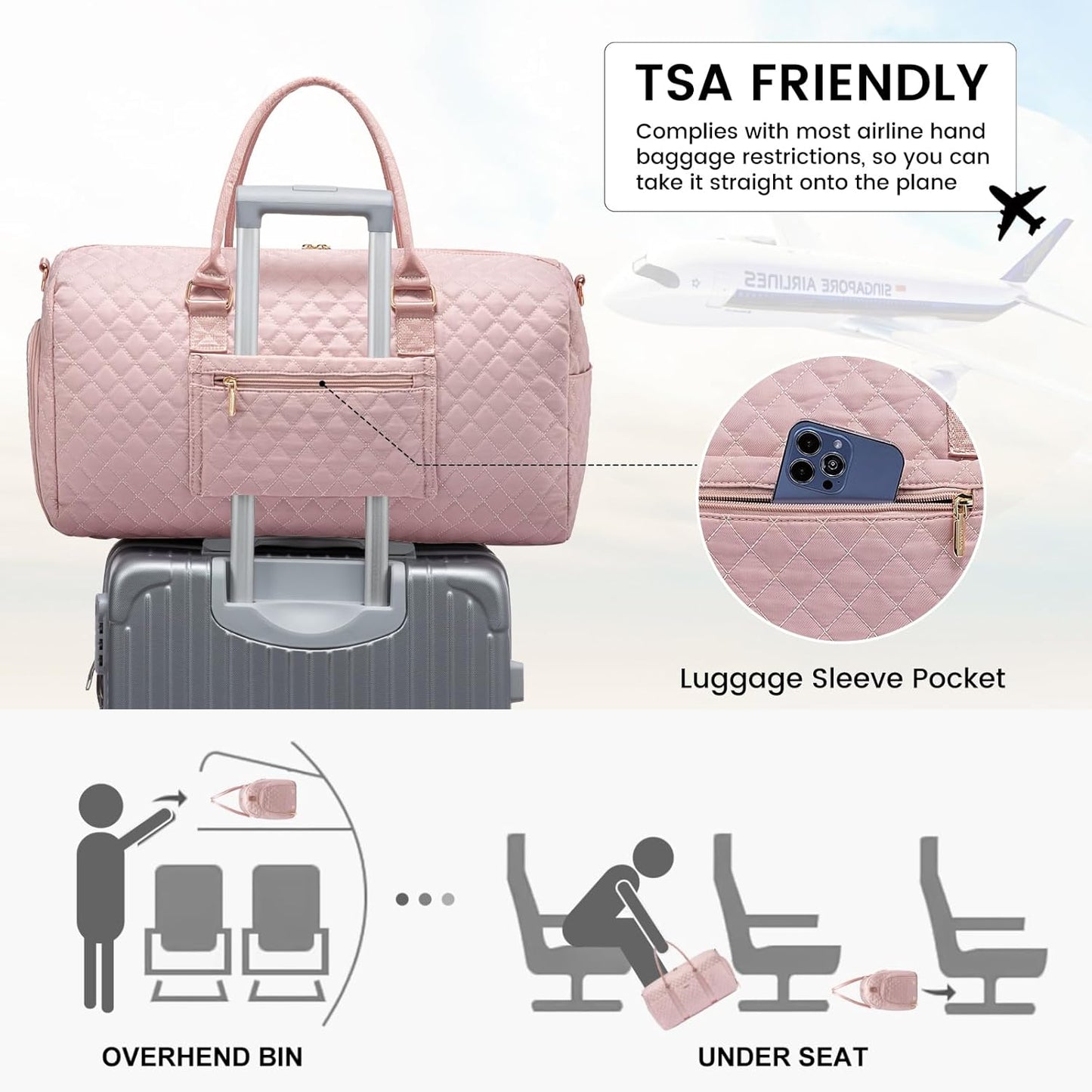 Travel Duffle Bag,Carry on Overnight Bag with Shoe Compartment,Weekender Bags for Women with Toiletry Bag,Gym Duffel Bag with Wet Pocket,Hospital Bags for Labor and Delivery