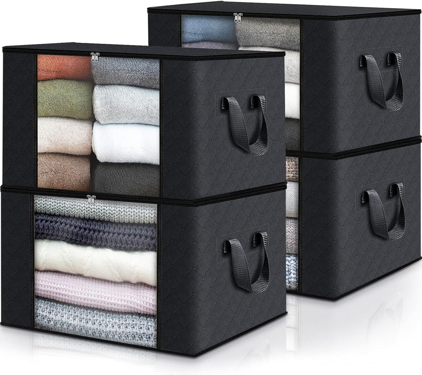 6 Pack Clothes Storage, Foldable Thick Fabric Blanket Storage Bags, Storage Containers for Organizing Bedroom, Closet, Clothing, Comforter, Organization and Storage with Handle,Grey