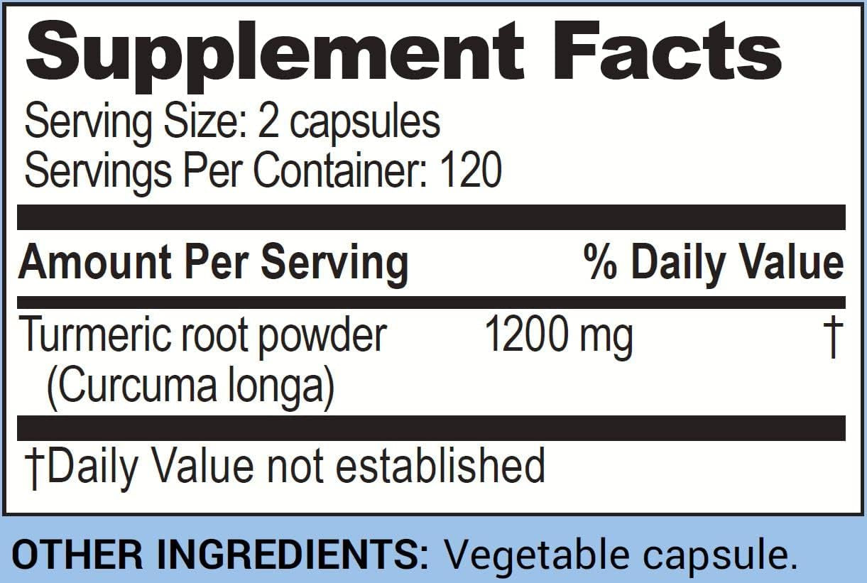 Turmeric Root Capsules - Curcuma Capsules Supplement - 1200 Mg Turmeric (Curcuma Longa) Root - 120 Servings TLBH
