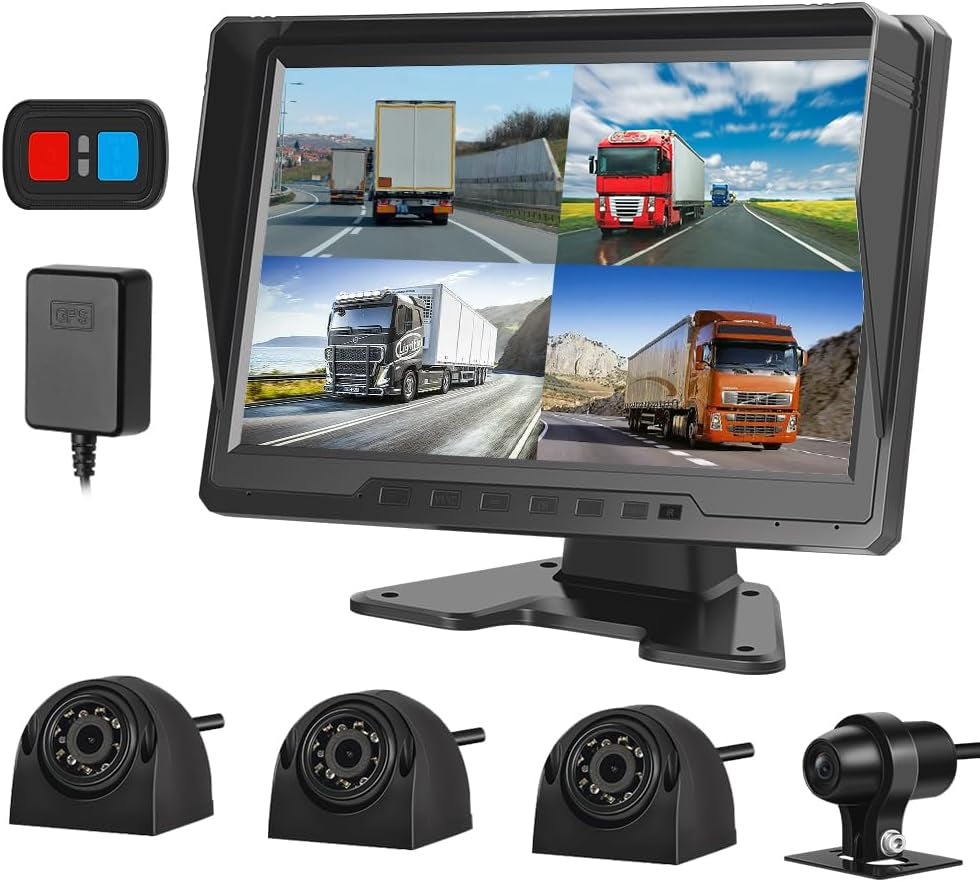 H7 4CH Truck Dash Camera 360 DVR Dash Cam Security Camera System Vehicle Backup Cameras 1080P Front Rear Side View 7.0'' Monitor W/Gps IR Night Vision for RV Semi Truck Trailer Tractor TRUCK DRIVER