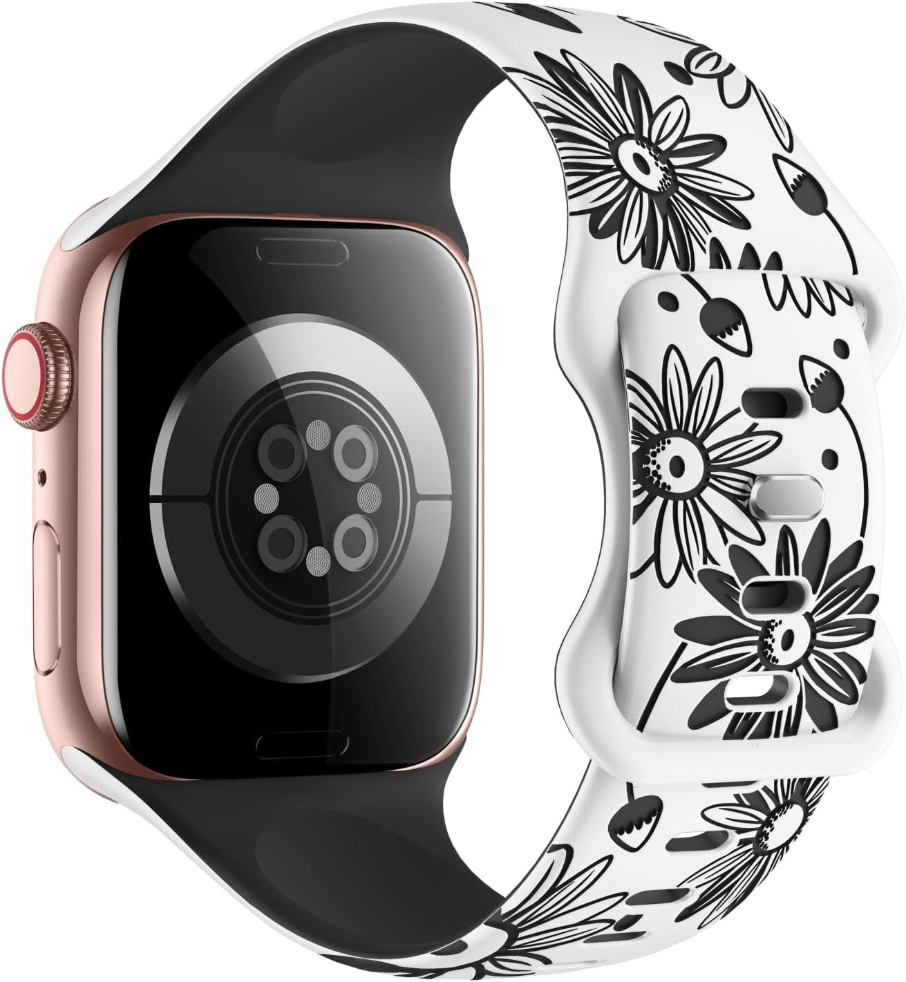 Designer Floral Engraved Band Compatible with Apple Watch Bands 40Mm 38Mm 41Mm 42/45/49Mm,Two-Tone Flower Soft Silicone Sport Strap for Iwatch Series 9 Ultra SE 8 7 6 5 4 3 2 Girl Black