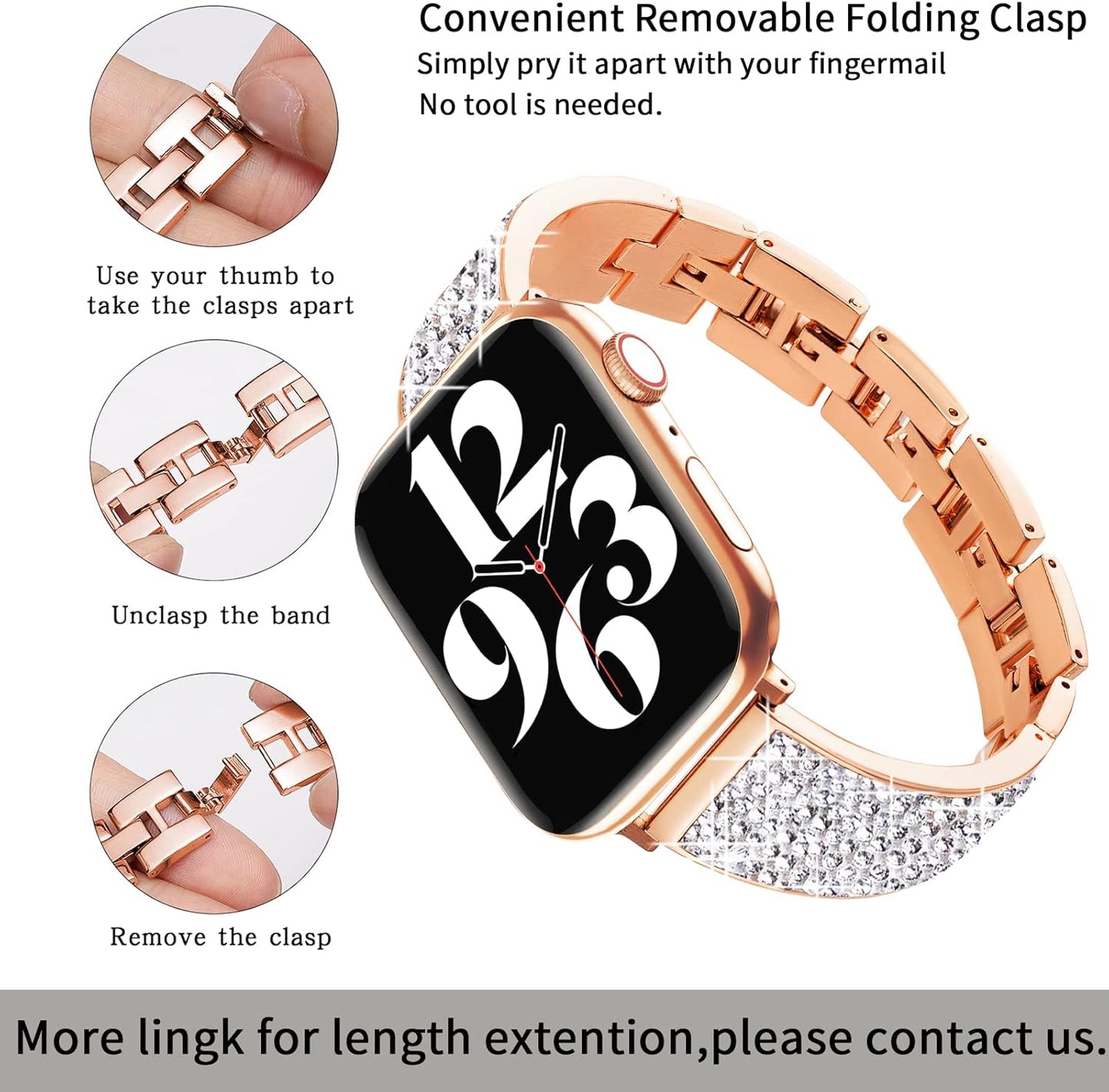 Stainless Steel Metal Band Compatible with Apple Watch Band 38Mm 40Mm 41Mm 42Mm 44Mm 45Mm Diamond Rhinestone Women Bling Bracelet for Iwatch Series 8/7/6/5/4/3/2/1 Ultra SE