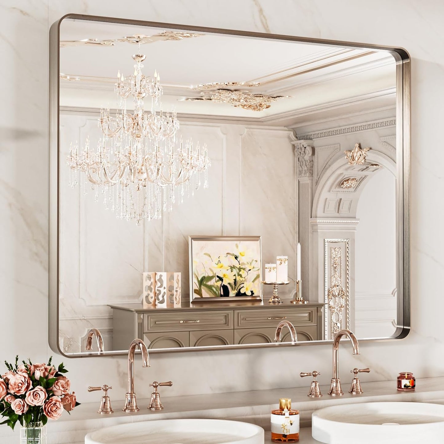 50X30 Inch Black Metal Framed Bathroom Mirror for Wall, Matte Black Bathroom Vanity Mirror Farmhouse, Large Rounded Rectangle Mirror, Anti-Rust, Tempered Glass, Hangs Horizontally or Vertically
