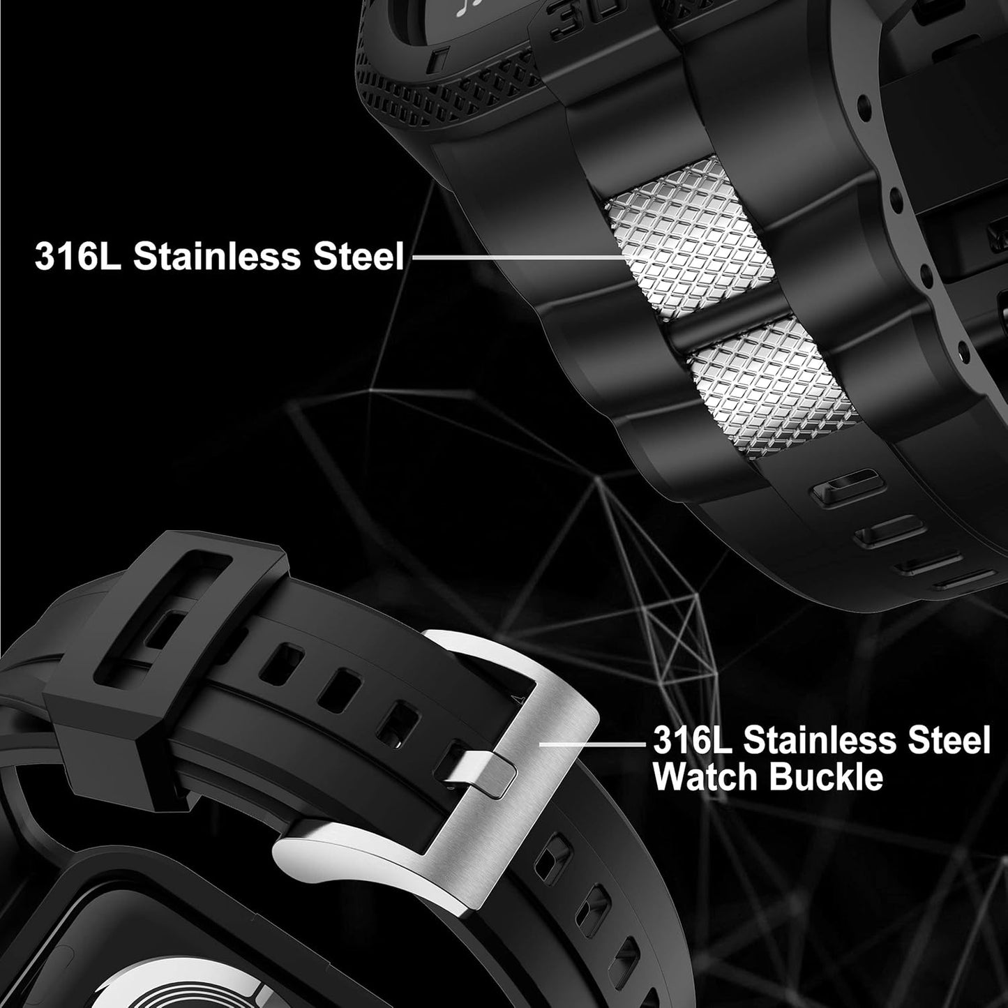 Bands Compatible for Apple Watch Band 41Mm 40Mm 38Mm, Men Sport Rugged Band with Protective Case for Watch Series 9 8 7/Series 6 SE 5 4 3, Black