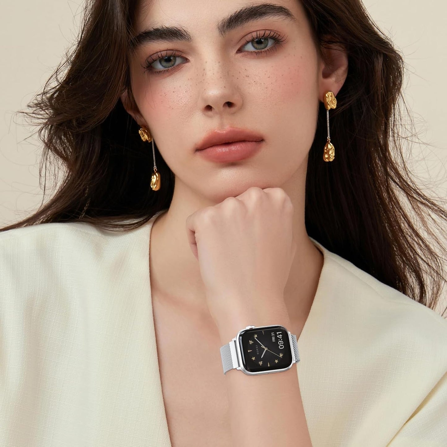 2 Pack Stainless Steel Mesh Loop Compatible with Apple Watch Band 38Mm 40Mm 41Mm 42Mm Series 10 Women Men, Magnetic Clasp Replacement Strap for Iwatch - Rose Gold+Silver