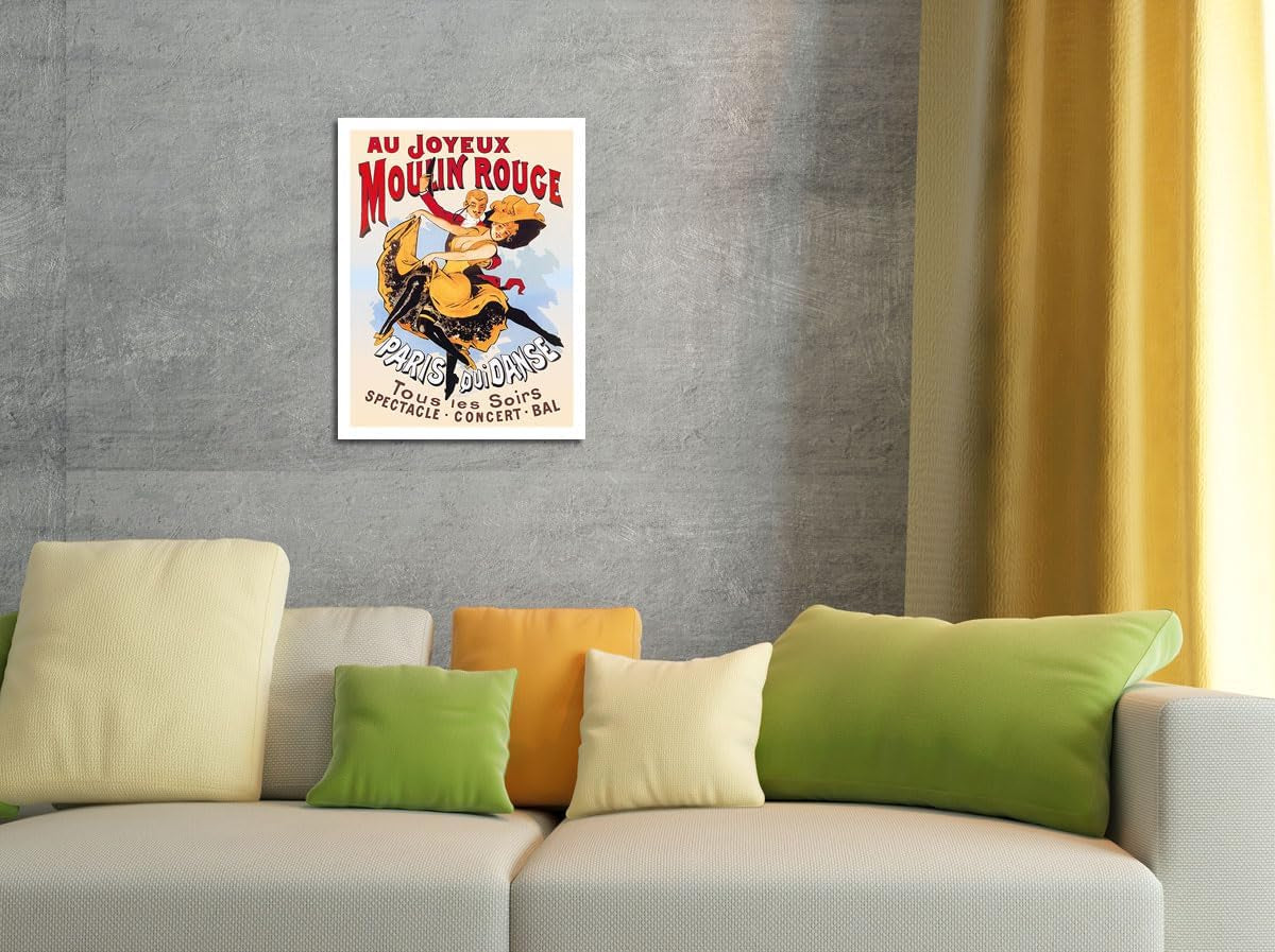 Au Joyeux Moulin Rouge (Happy at the Moulin Rouge) - Dance Cabaret - Paris France - Vintage Theater Poster C.1890S - 8 X 12 Inch Vintage Metal Tin Sign