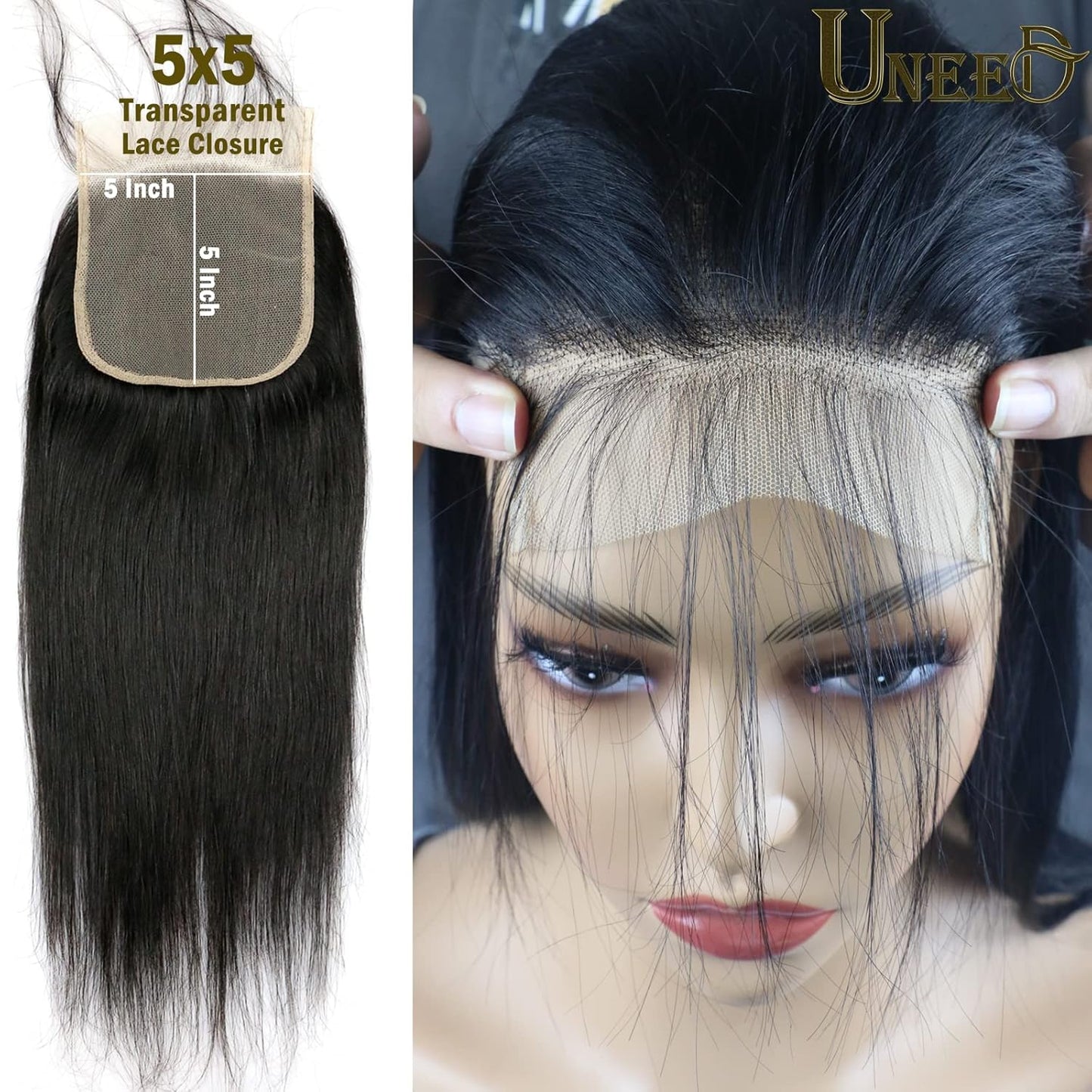 5X5 Closure Straight Closure Invisible Ultra-Thin HD Lace Closure Free Part 12A Brazilian Virgin Human Hair Frontal Closure Pre Plucked with Baby Hair Natural Black (16 Inch)