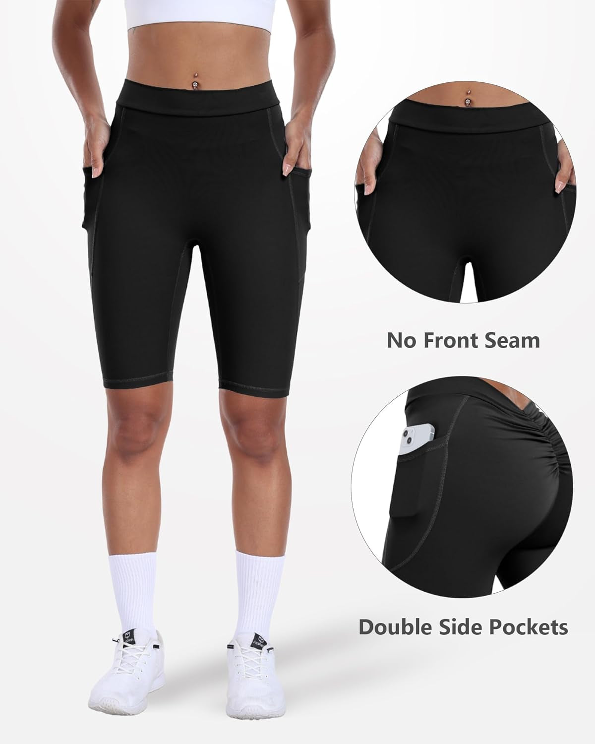 V Back Biker Shorts with Pockets Scrunch Butt Lifting Shorts for Women Athletic Gym Yoga Booty Shorts