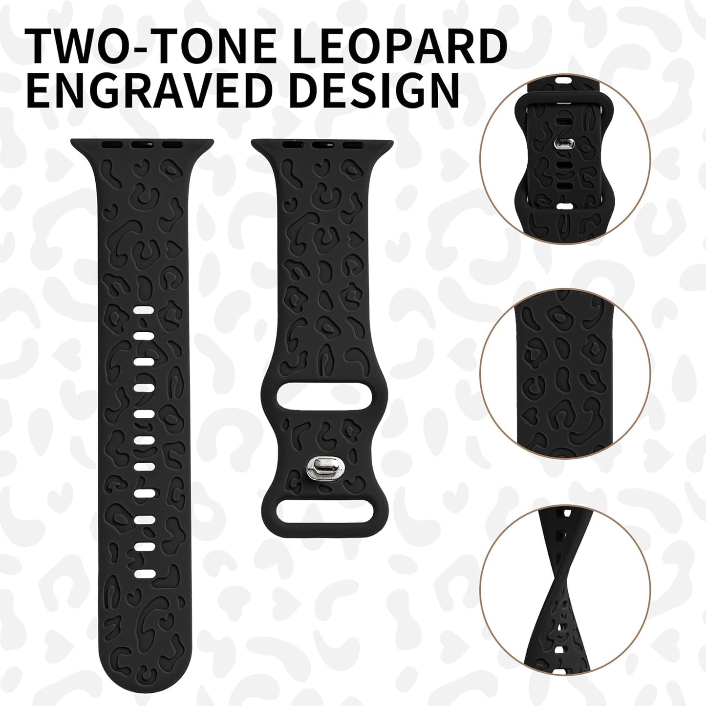 2-Pack Luxury Cheetah Slim Sport Wristbands Compatible with Apple Watch Band 40Mm 38Mm 41Mm 42Mm 44Mm 45Mm 49Mm for Women & Men,Engraved Soft Silicone Watch Strap for Iwatch Ultra/Ultra 2 Series 8 7 6 5 4 3 2 1 SE