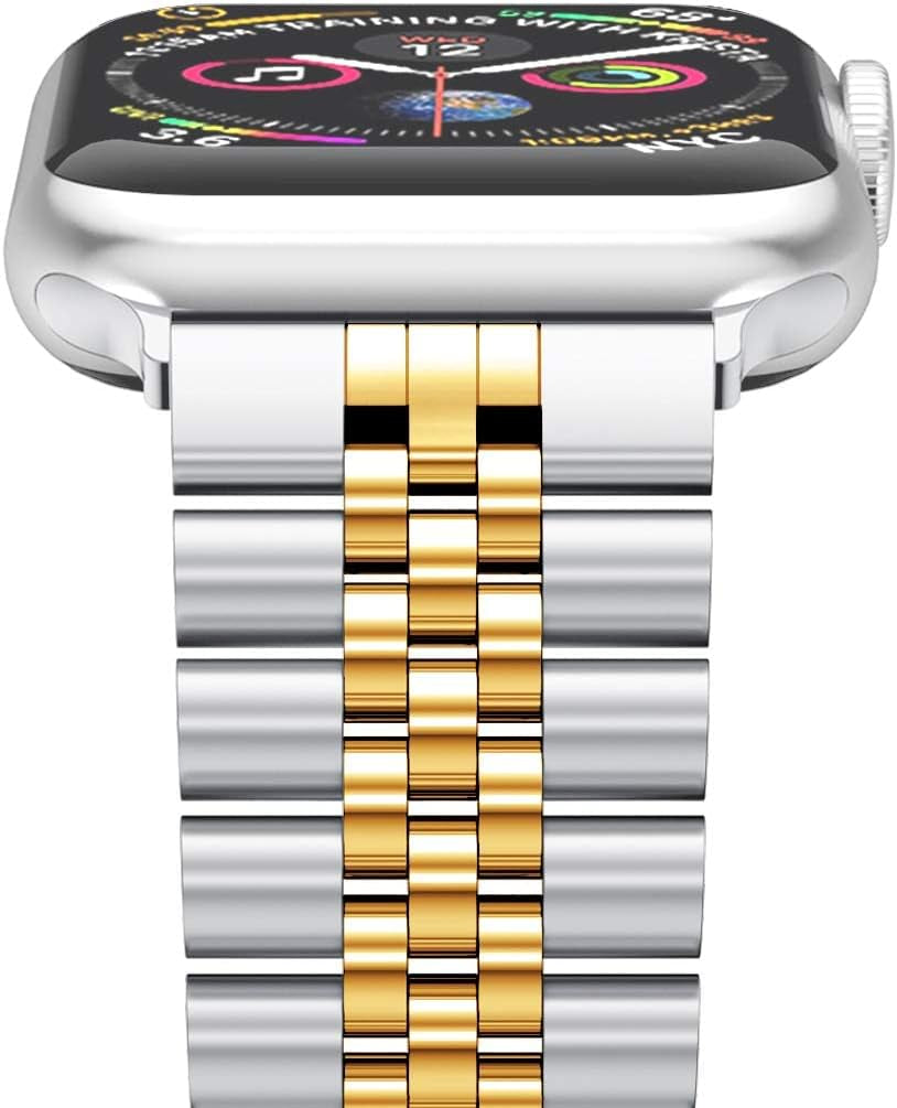 Compatible with Apple Watch Band 41Mm 40Mm 38Mm, Stainless Steel Heavy Band with Butterfly Folding Clasp Link Bracelet for Iwatch Series 9/8/7/6/Seseries 5/4/3 Women,Silver/Gold