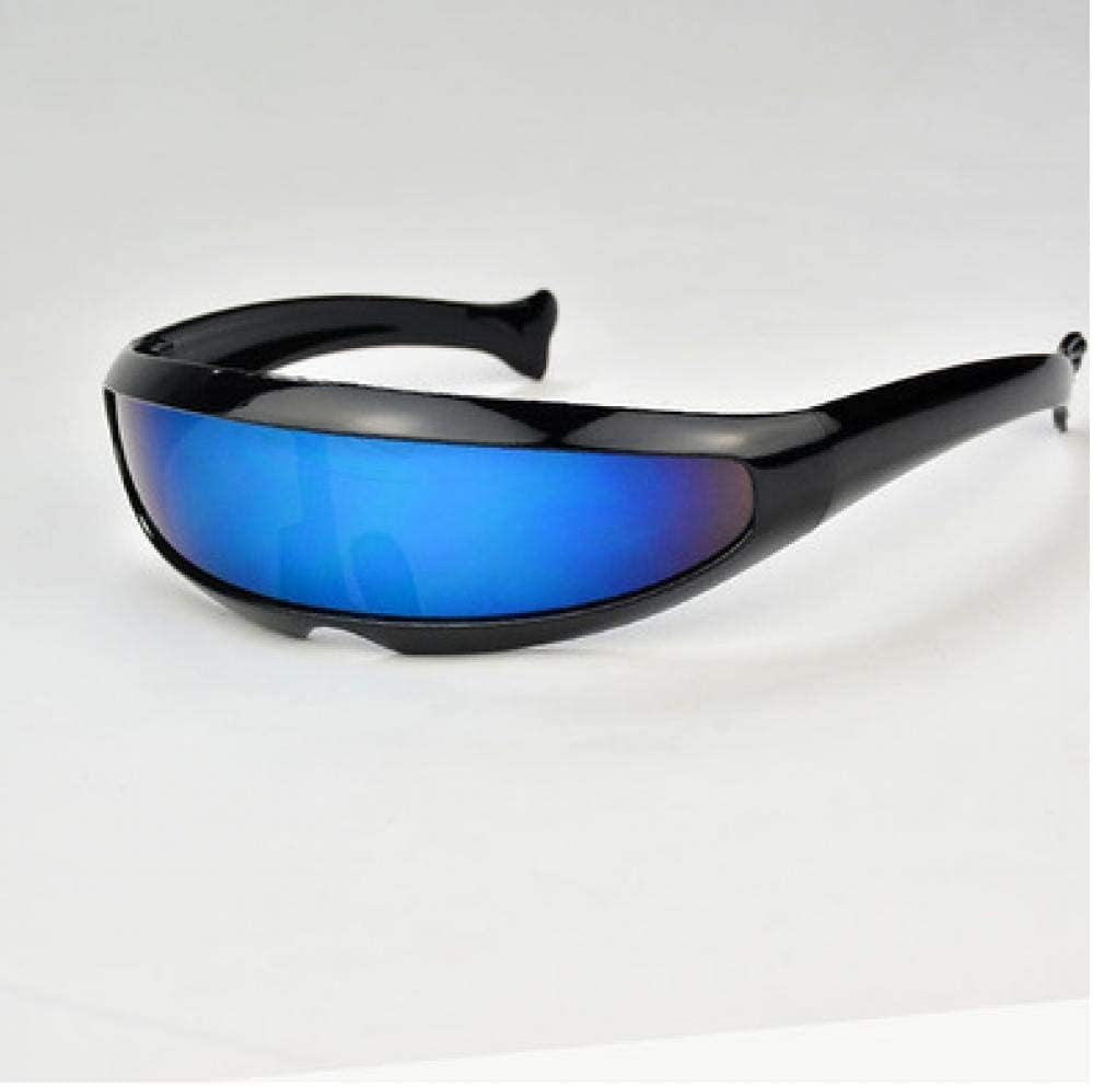 Futuristic Cyclops Cyberpunk Visor Sunglasses Mirrored Lens Narrow Sunglasses Personality Cosplay Costume Eyeglasses Photo Props Costume Eyewear Glasses Funny Party Mask Decoration(Black+Blue)