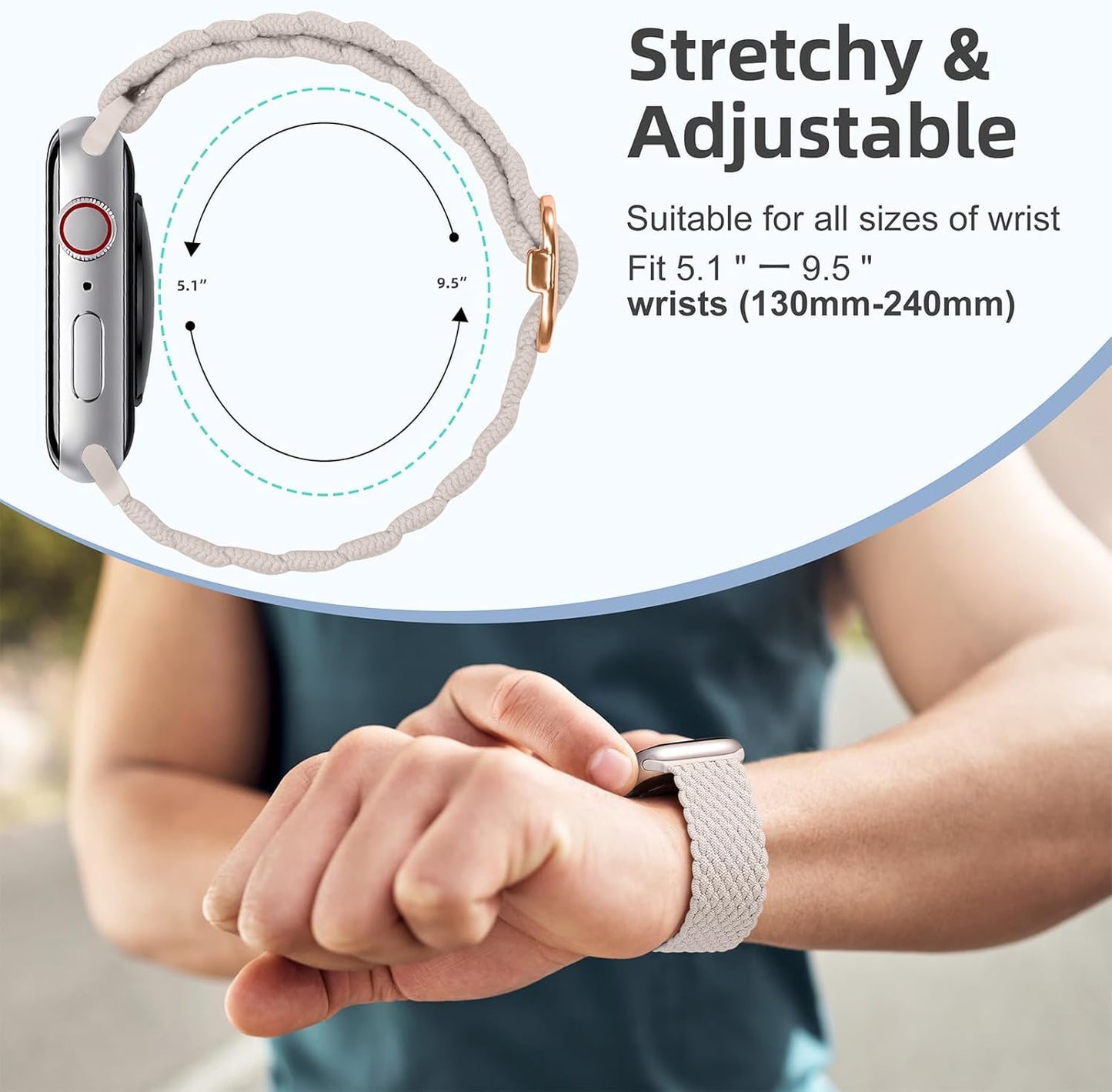 Braided Nylon Compatible with Apple Watch Bands 49Mm 45Mm 44Mm 42Mm 41Mm 40M 38Mm for Women Men, Stretchy Breathable Adjustable Sport Straps Compatible with Iwatch Series 9 8 7 6 5 4 3 SE Ultra