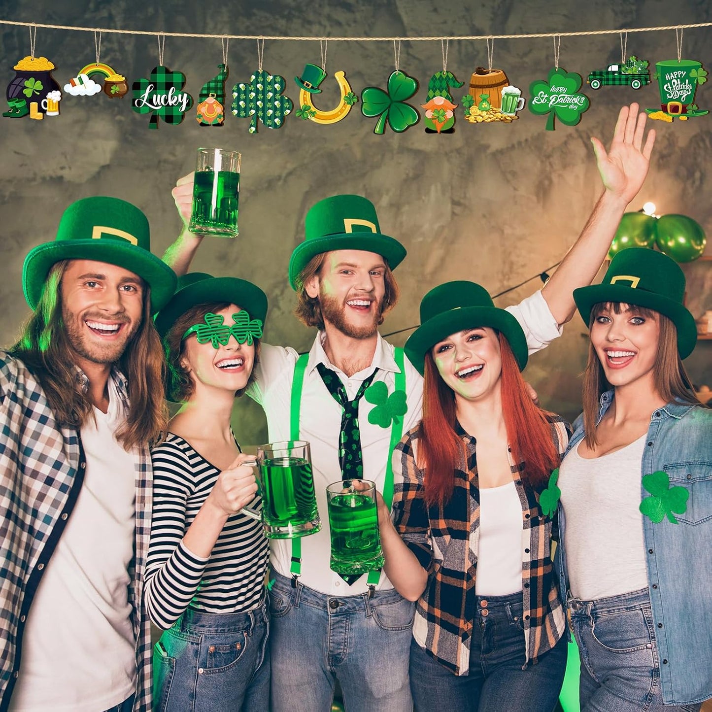36 Pcs St. Patrick'S Day Tree Ornaments St. Patrick'S Day Wooden Ornaments for Small Tree Shamrock Decorations Gnome Clover Truck Plaid Hanging Cutouts for St. Patrick'S Day Irish Decor