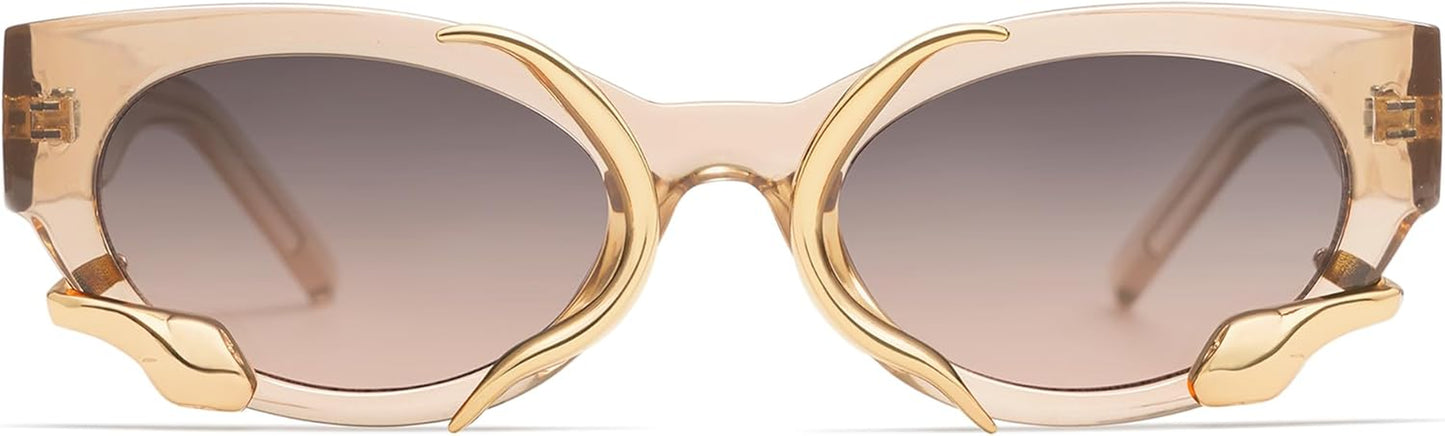 Trendy Sunglasses for Women Men Vintage Narrow Cateye Metal Snake Sunnie Y2K Accessories AP3621