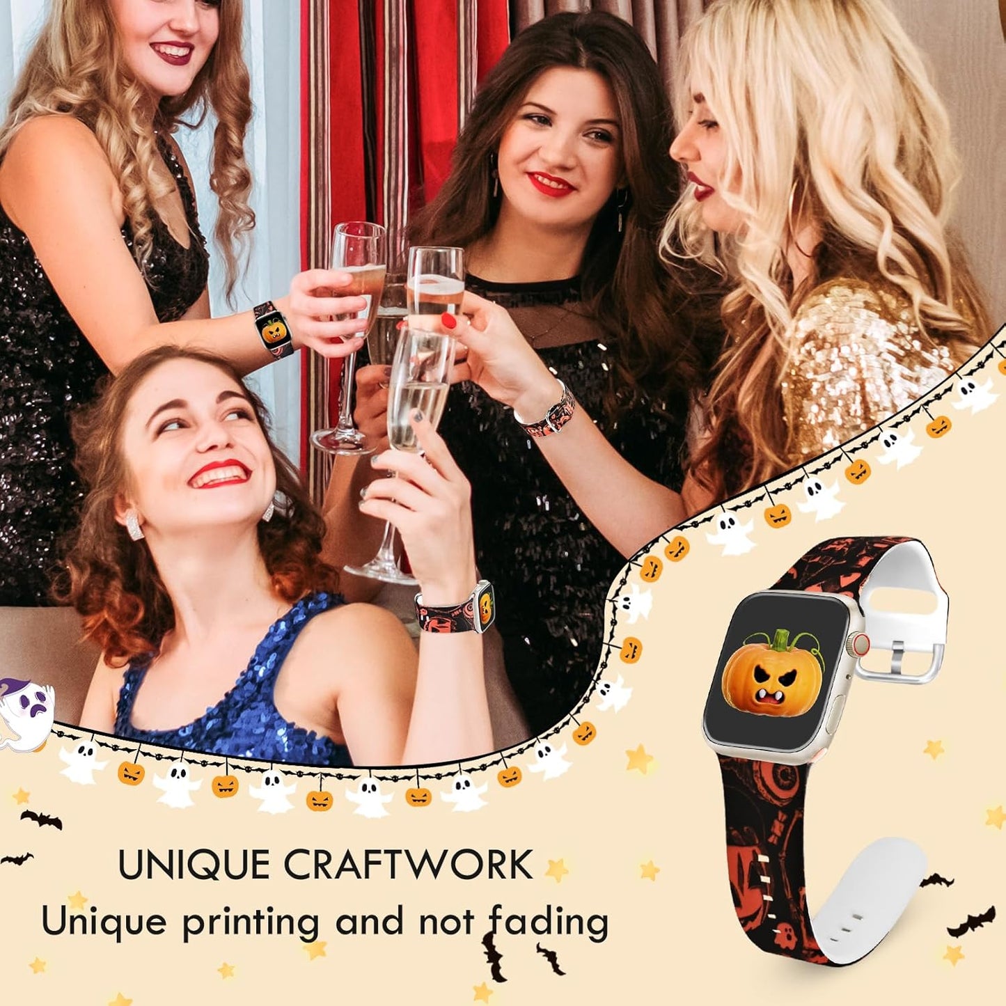 Fall Silicone Strap for Apple Watch Bands 41/40/38Mm, Soft Halloween Bracelet Compatible with Iwatch Band Series 10(42Mm)/9/8/7/6/Se/5/4/3, Waterproof Sport Pumpkin Wristband for Apple Watch Women Men