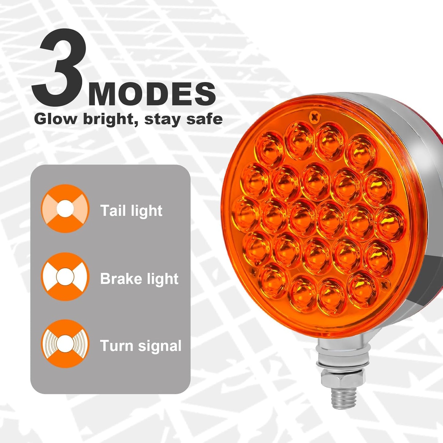 4" round Pedestal Fender Lights, 48 LED Double Face Turn Signal Light for Semi Truck Trailer Towing, 2PCS Amber Red Marker Tail Light for Tractor RV Brake Running Turning TRUCK DRIVER