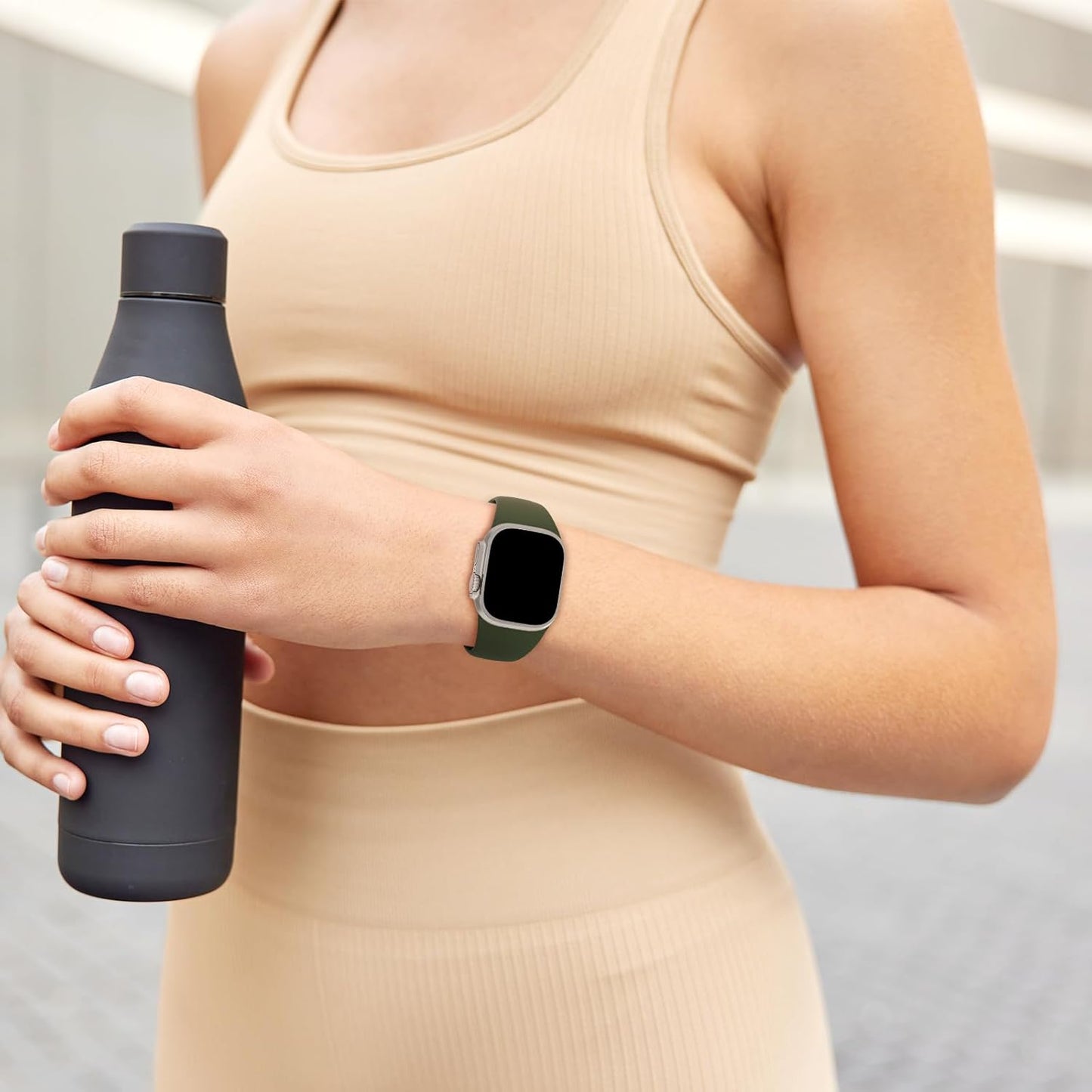 Sport Bands Compatible with Apple Watch 38Mm 40Mm 41Mm 42Mm 44Mm 45Mm 49Mm, Soft Silicone Replacement Waterproof Strap Wristband for Iwatch Series Ultra 9/8/7/6/5/4/3/2/1 SE Women Men, Army Green