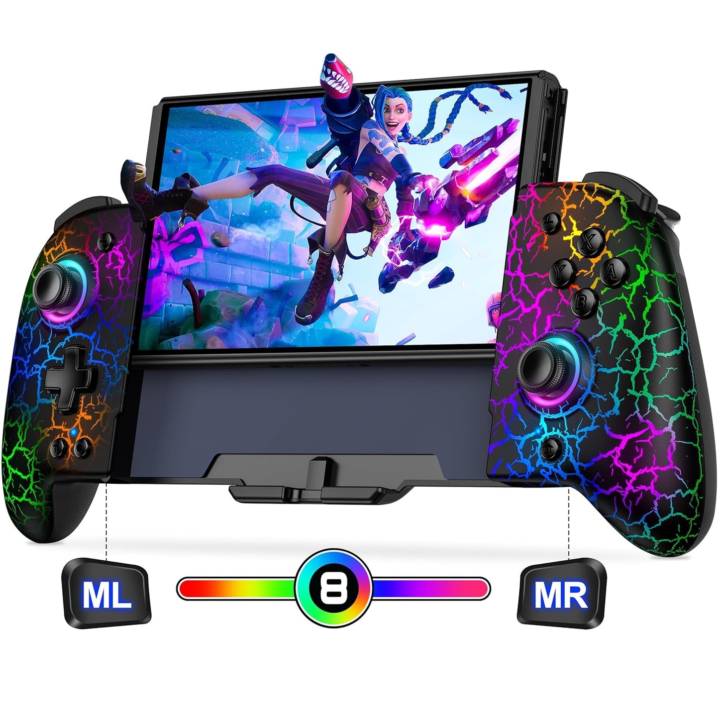 Switch Controllers for Nintendo Switch/Oled Controller, Switch Wireless Pro Controller One-Piece Joypad, Full-Size Ergonomic Handheld Mode Controller with Battery/Rgb/Turbo/Programming(Black)