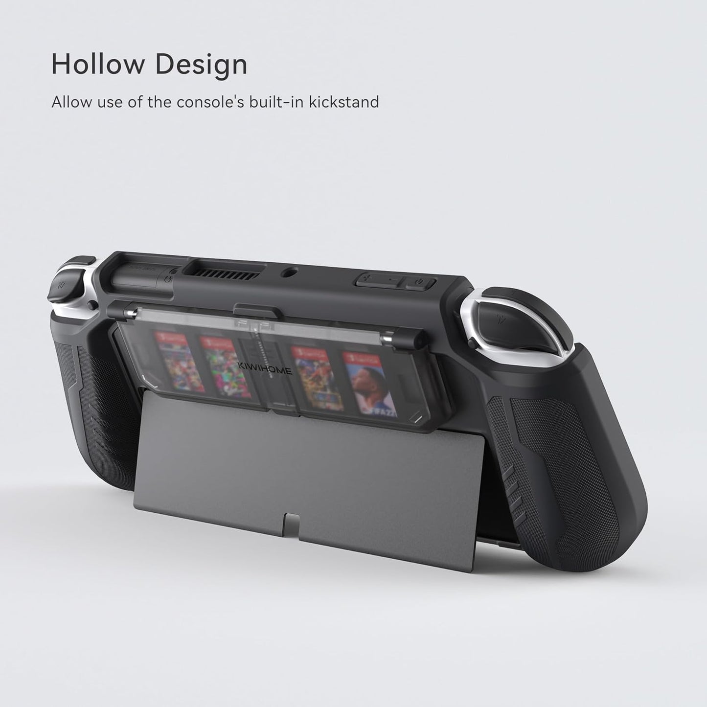 Switch OLED Case with Flip Design Game Storage, Dockable Protective Case for Nintendo Switch OLED 2021, TPU Grip Portable Cover for 7 Inch and Joy-Con Controller, Black