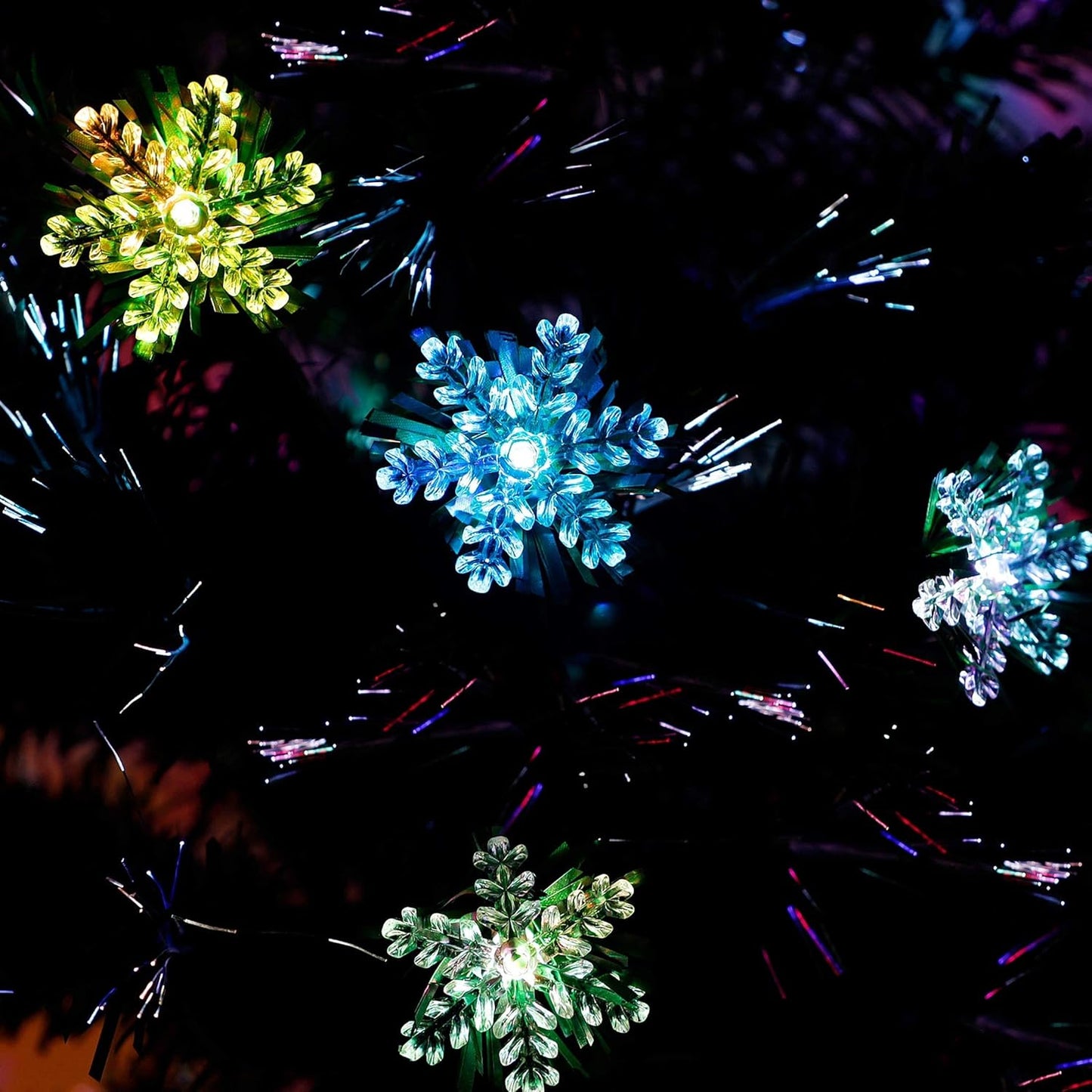 7 Ft Pre-Lit Optical Fiber Christmas Artificial Tree, with LED RGB Color Changing Led Lights, Snowflakes and Top Star, Festive Party Holiday Fake Multicolor Xmas Tree with Sturdy Metal Legs