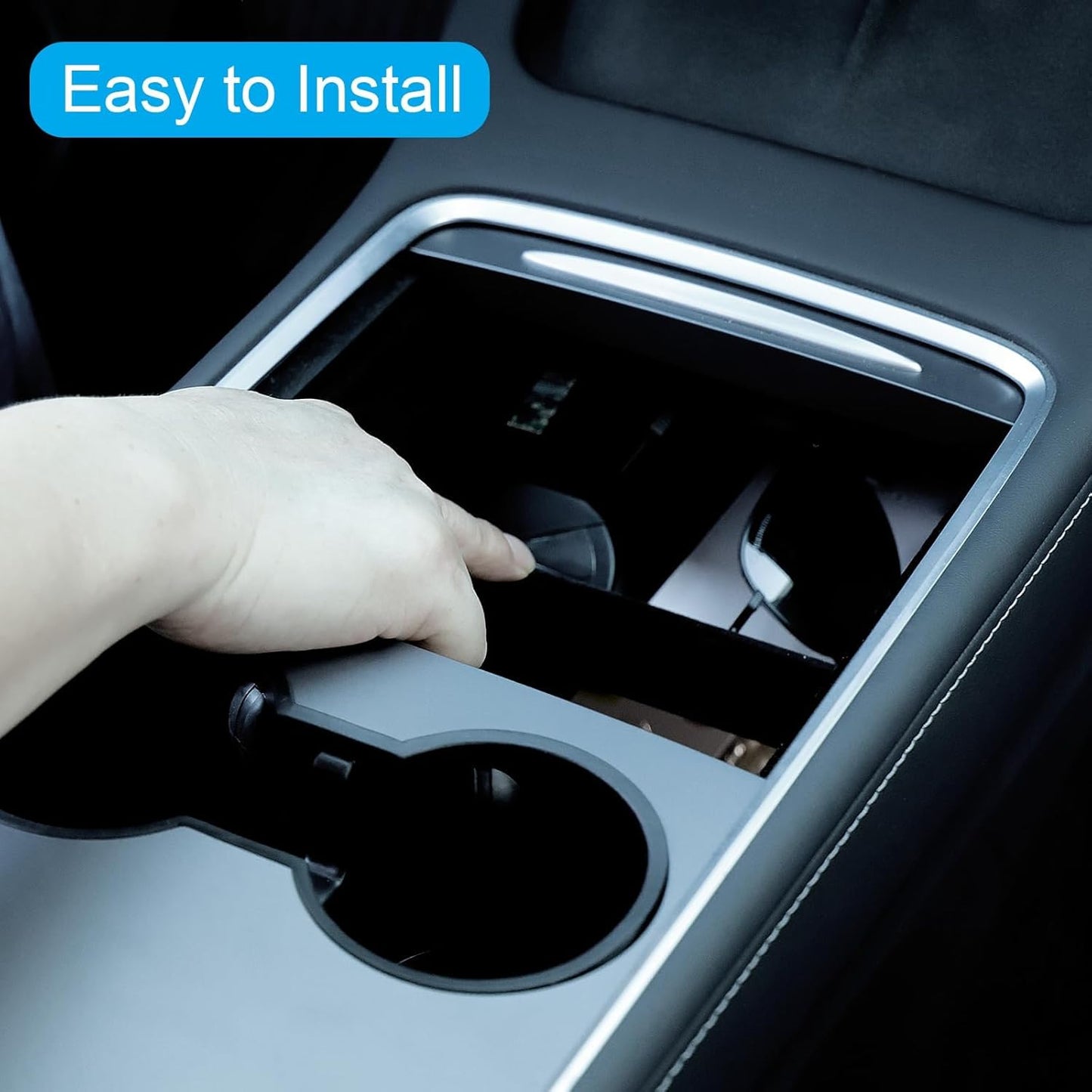 5Pcs Tesla Model Y Accessories 2024 - Center Console Organizer Tray, Silicon Cup Holder Insert, Rear Trunk Hook, Camera Cover, for Tesla Model 3 2021-2023, Tesla Model Y 2019-2023