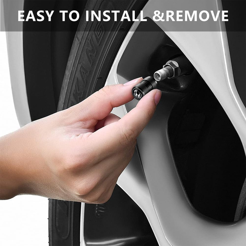 Tire Valve Stem Cap Cover for Honda Accord Civic CR-V Pilot Odyssey EX EX-L Tire Valve Caps Car Accessories 4 PCS Black