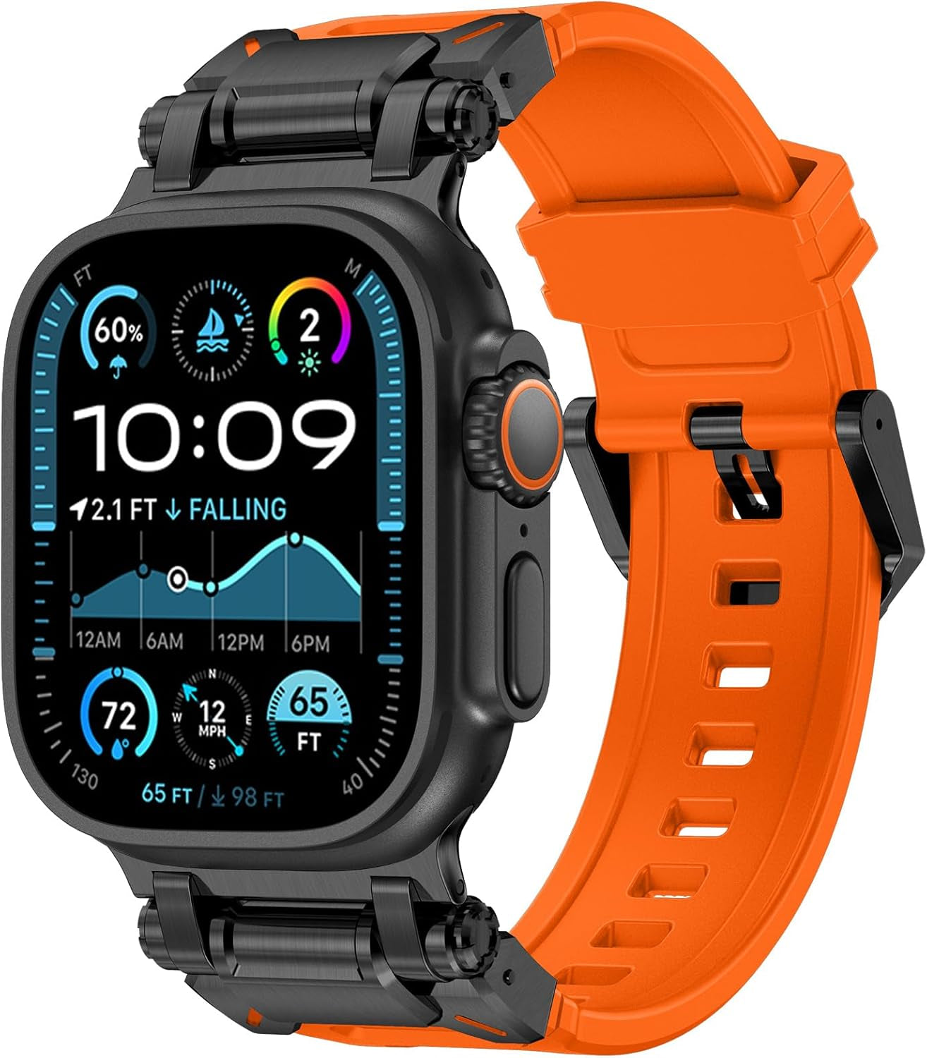 Designed for Apple Watch Band Apple Watch Ultra 2/Ultra 49Mm for Men, Silicone Rubber Bands with Metal Connector for Apple Watch Series 10 46Mm, 9/8/7 45Mm, SE2/SE 6/5/4 44Mm, 3/2/1 42Mm
