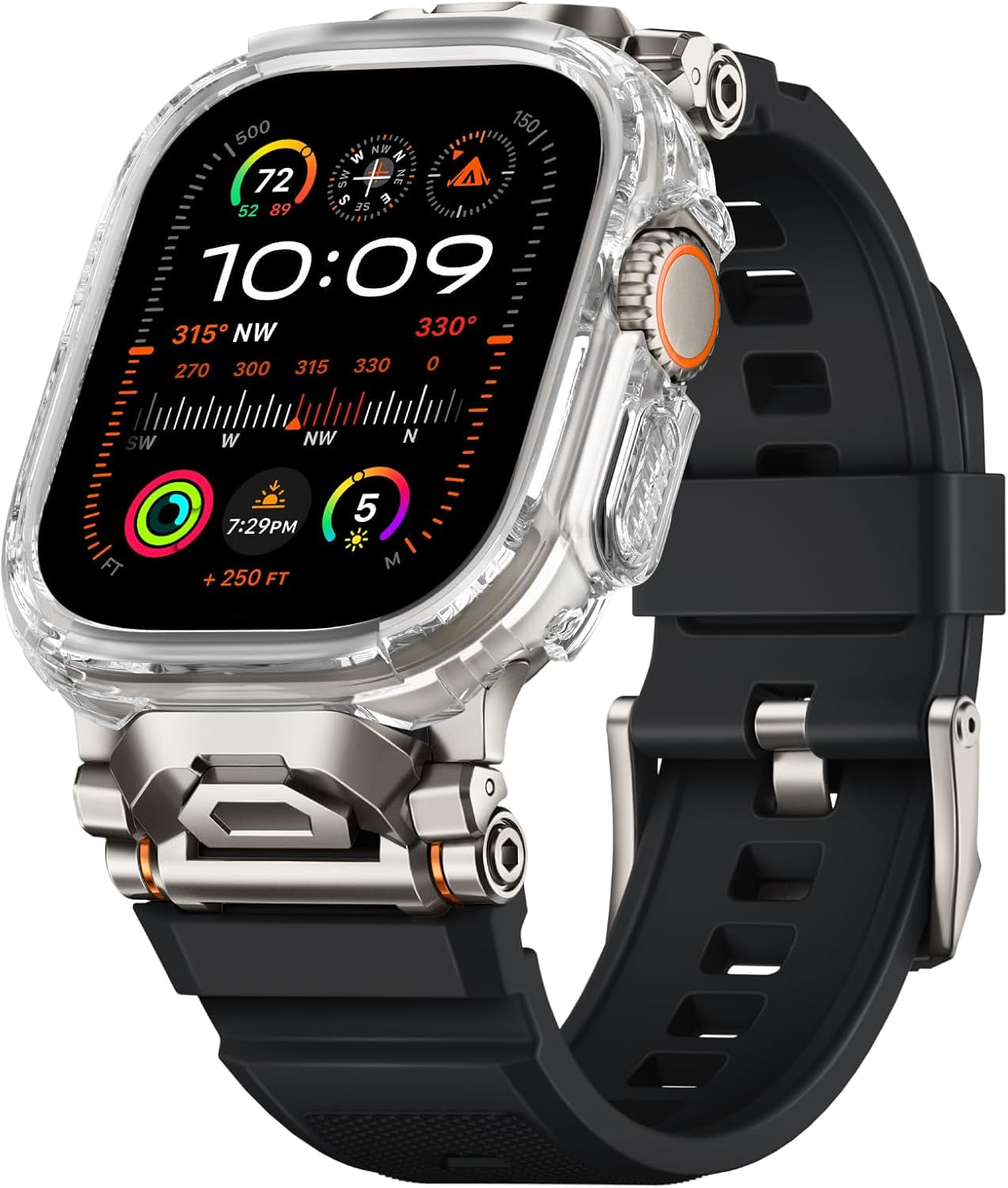 Rugged Bands Compatible for Apple Watch Ultra 2/Ultra Band 49Mm 46Mm 45Mm 44Mm 42Mm, Silicone Sport Strap with Durable Stainless Steel Connector for Iwatch Series 10 9 8 7 6 5 4 3 SE